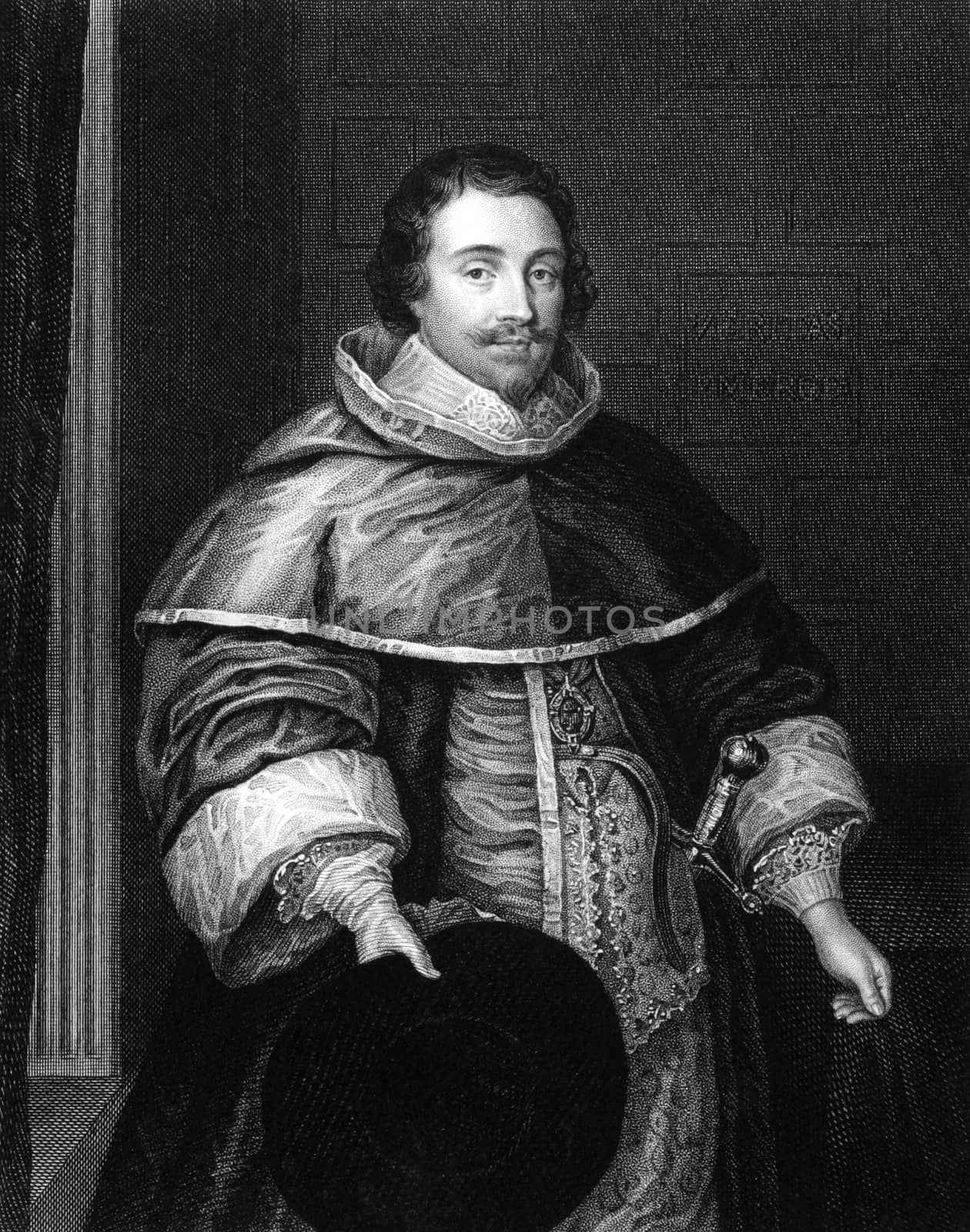 Ralph Hopton, 1st Baron Hopton (1596-1652) on engraving from 1827. Royalist commander in the English Civil War. Engraved by T.A.Dean and published in ''Portraits of Illustrious Personages of Great Britain'',UK,1827.
