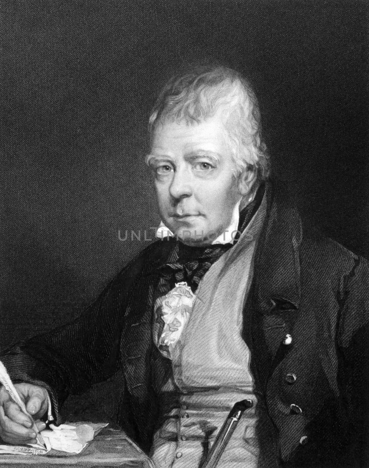 Walter Scott (1771-1832) on engraving from 1834. Scottish historical novelist, playwright and poet. Engraved by H.T.Ryall and published in ''Portraits of Illustrious Personages of Great Britain'',UK,1834.