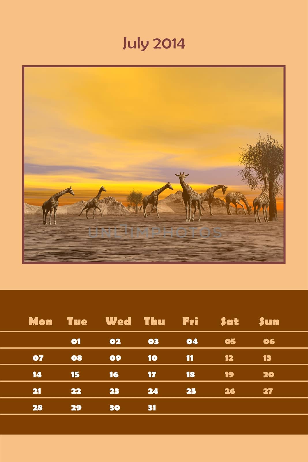 Safari calendar for 2014 - july by Elenaphotos21