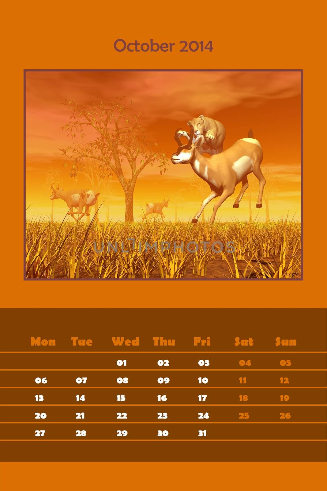 Safari calendar for 2014 - october by Elenaphotos21