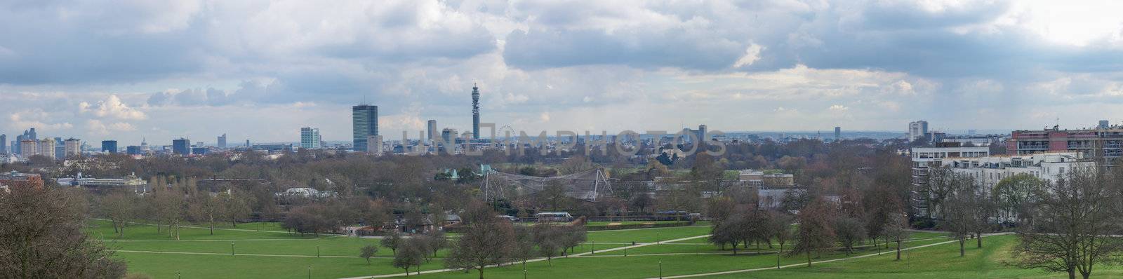 London panorama seen from Primrose Hill in London England UK