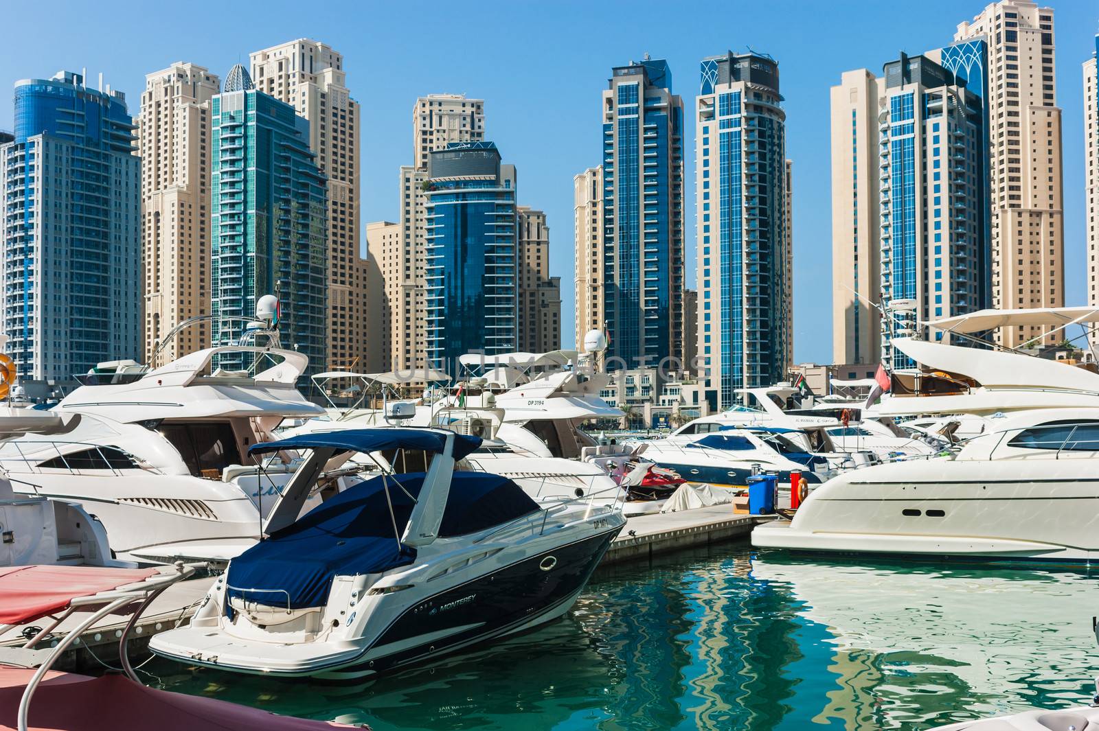 DUBAI, UAE - NOVEMBER 16: Yacht Club in Dubai Marina. UAE. November 16, 2012. Dubai was the fastest developing city in the world between 2002 and 2008.