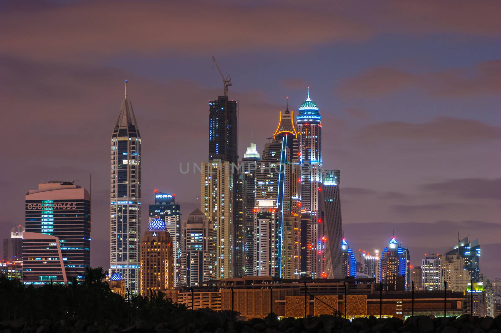 Dubai Marina skyline at dusk, Dubai, United Arab Emirates