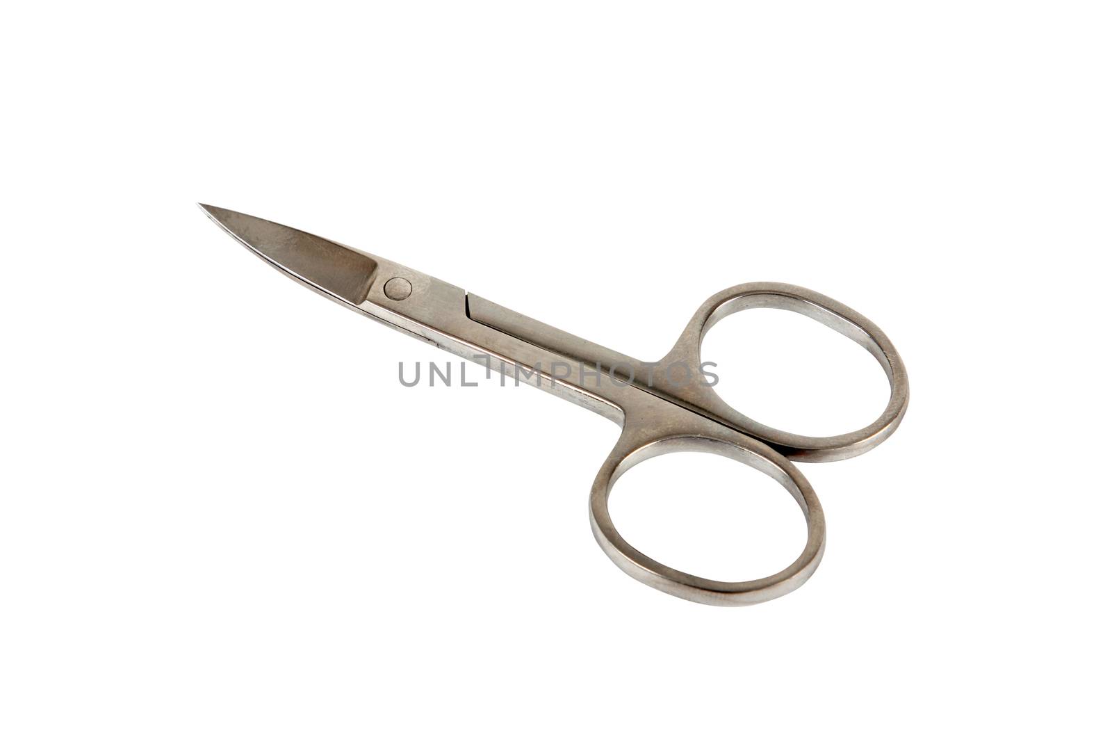 small metal manicure scissors isolated on white background