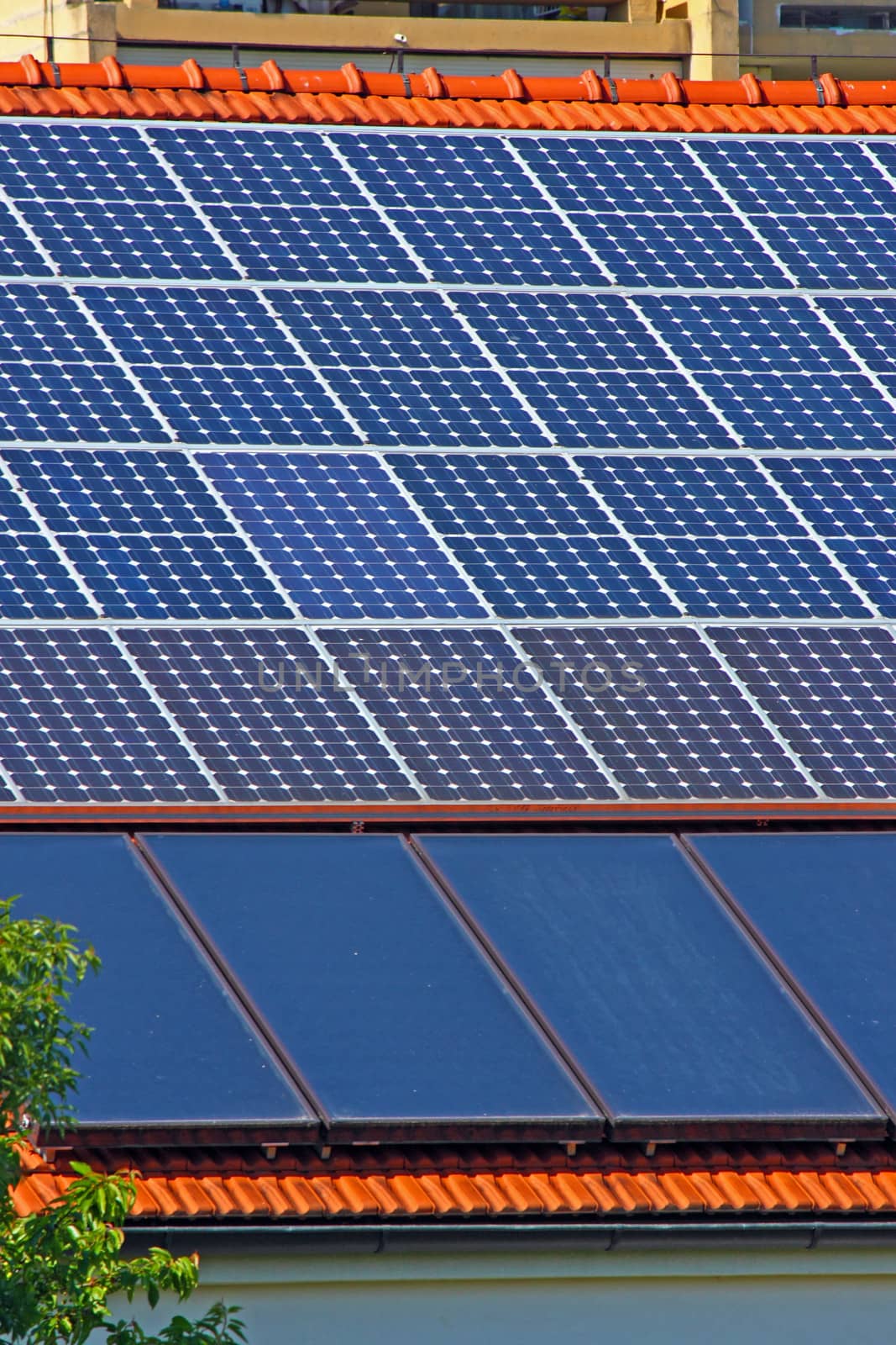 Solar panels on the roof of the house