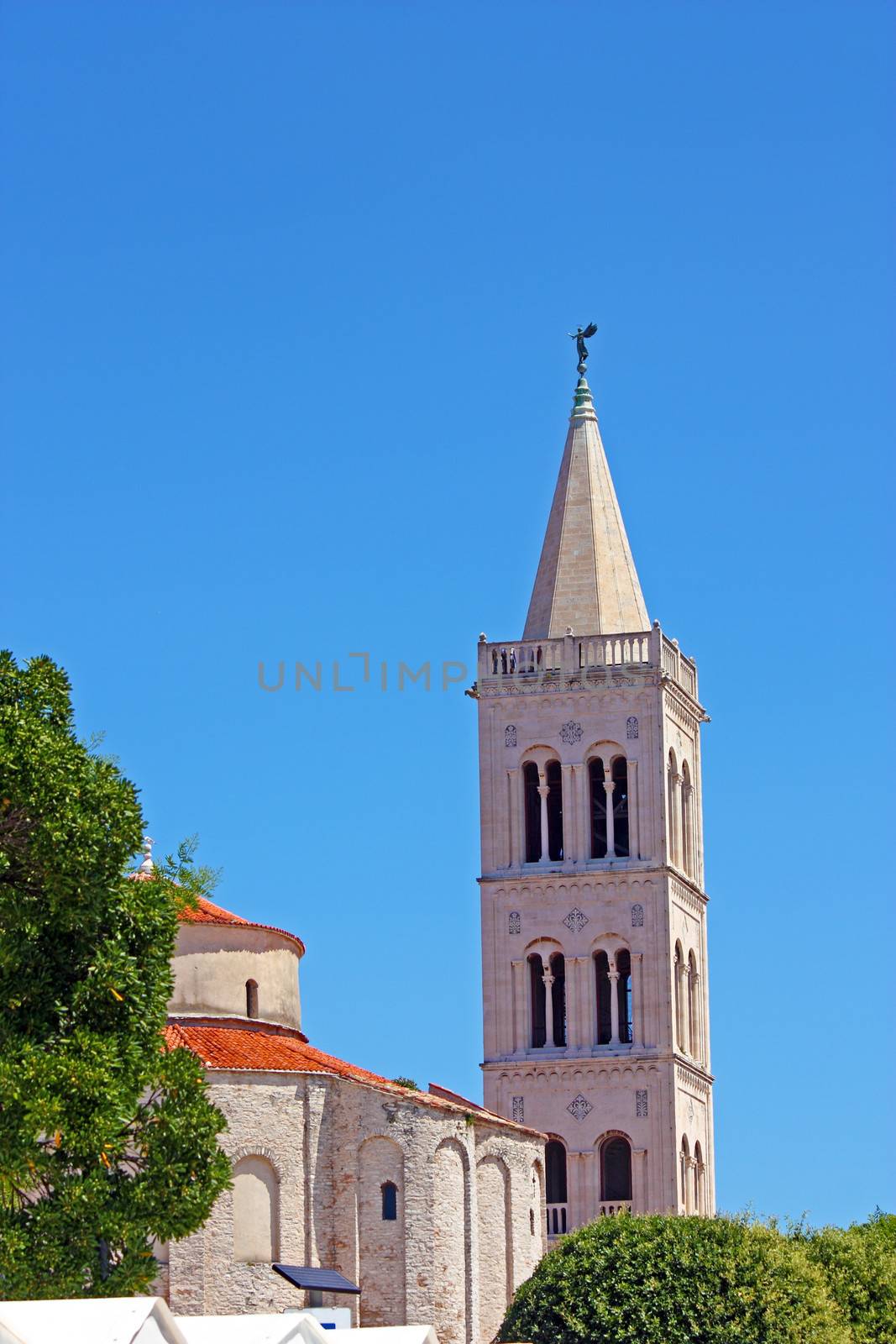 Church of St. Donat and tower of cathedral of St. Anastasia in Zadar, Croatia from 9th century