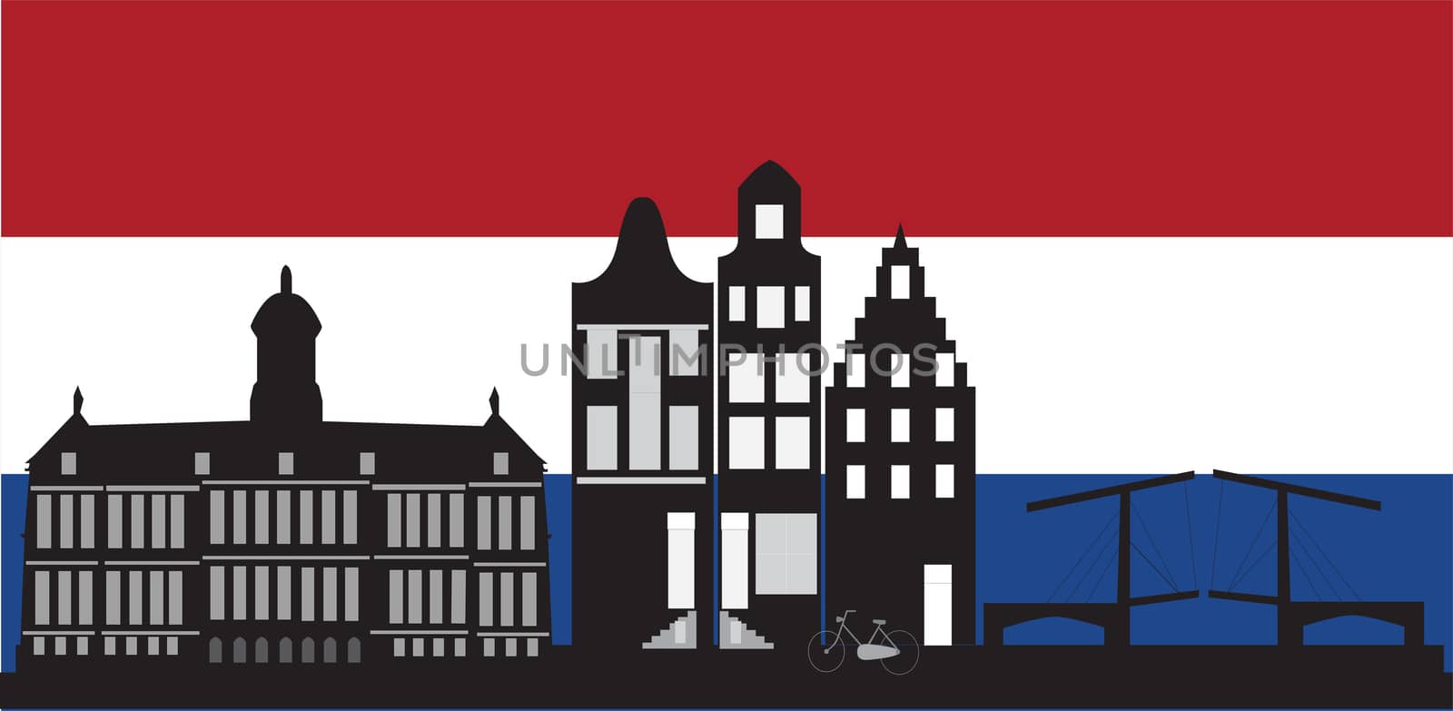 Amsterdam skyline with the dutch flag by compuinfoto