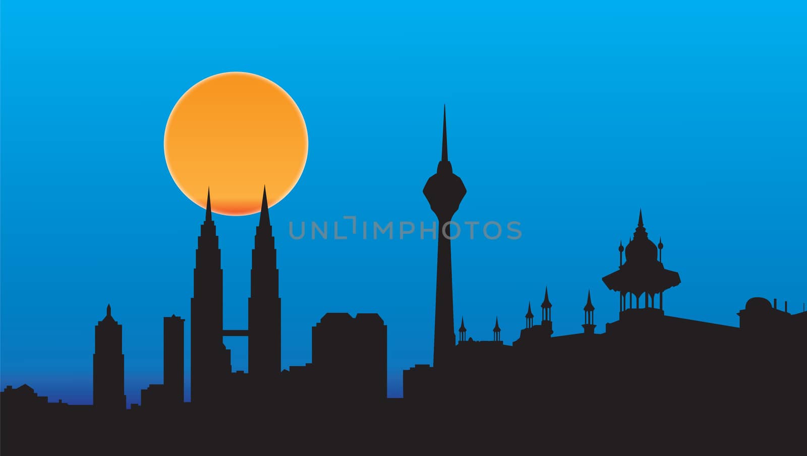 Skyline Kuala lumpur with central station and twin towers 