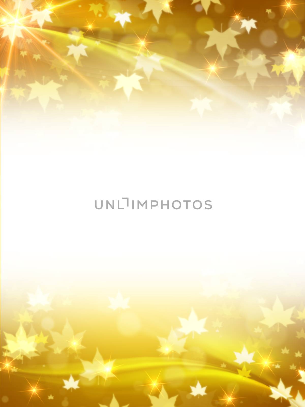 background with autumn leaves with stars, lights and rays