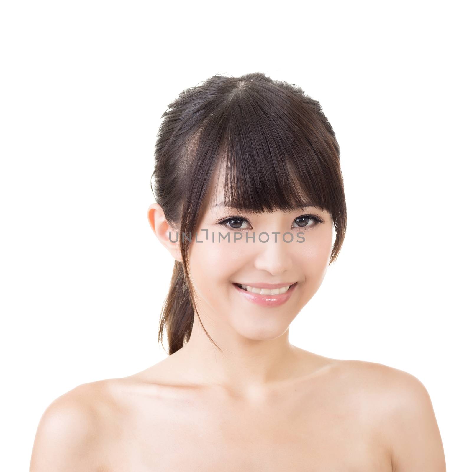 Asian woman beauty face closeup portrait. Isolated on the white background.