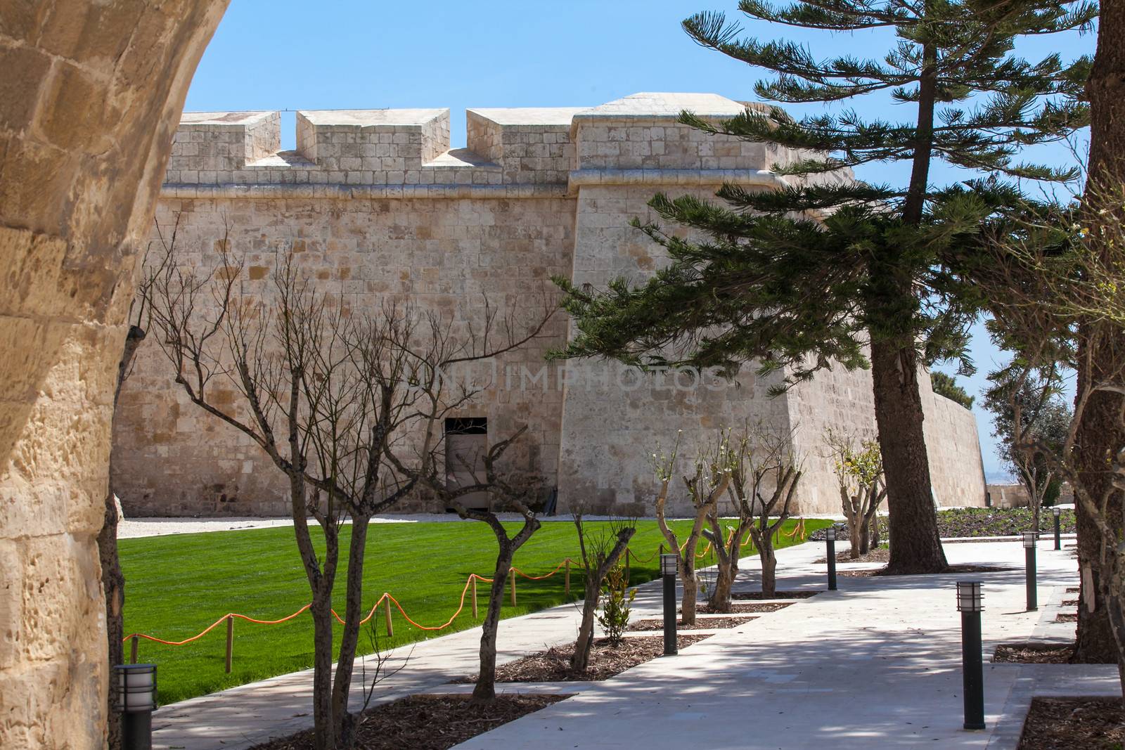 The newly restored ditch surrounding the medieval city of Mdina in Malta