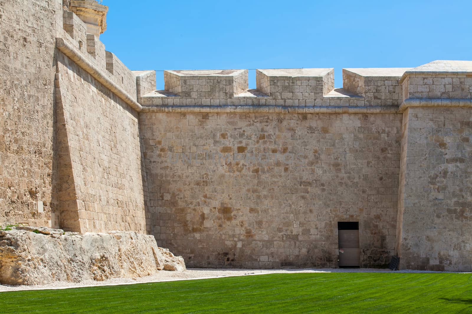 The newly restored bastion walls surrounding the medieval city of Mdina in Malta