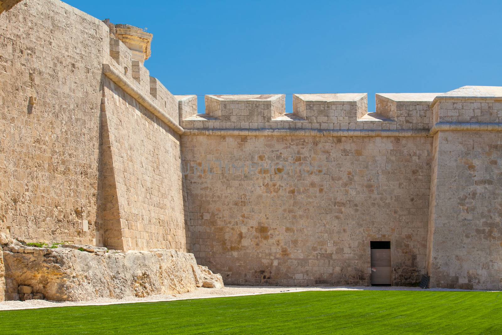 The newly restored bastion walls surrounding the medieval city of Mdina in Malta