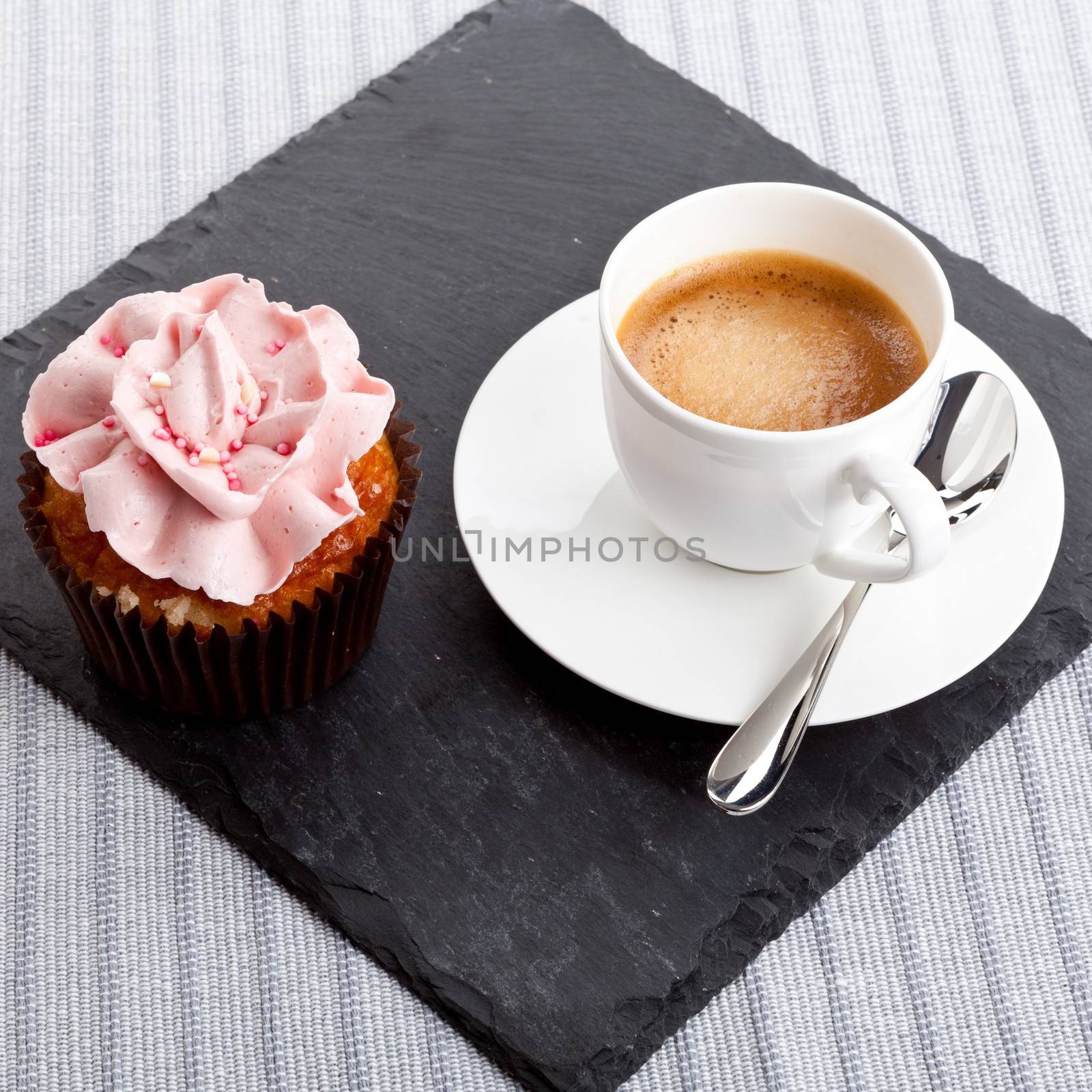 tasty sweet cupcake and hot aromatic espresso coffee by juniart