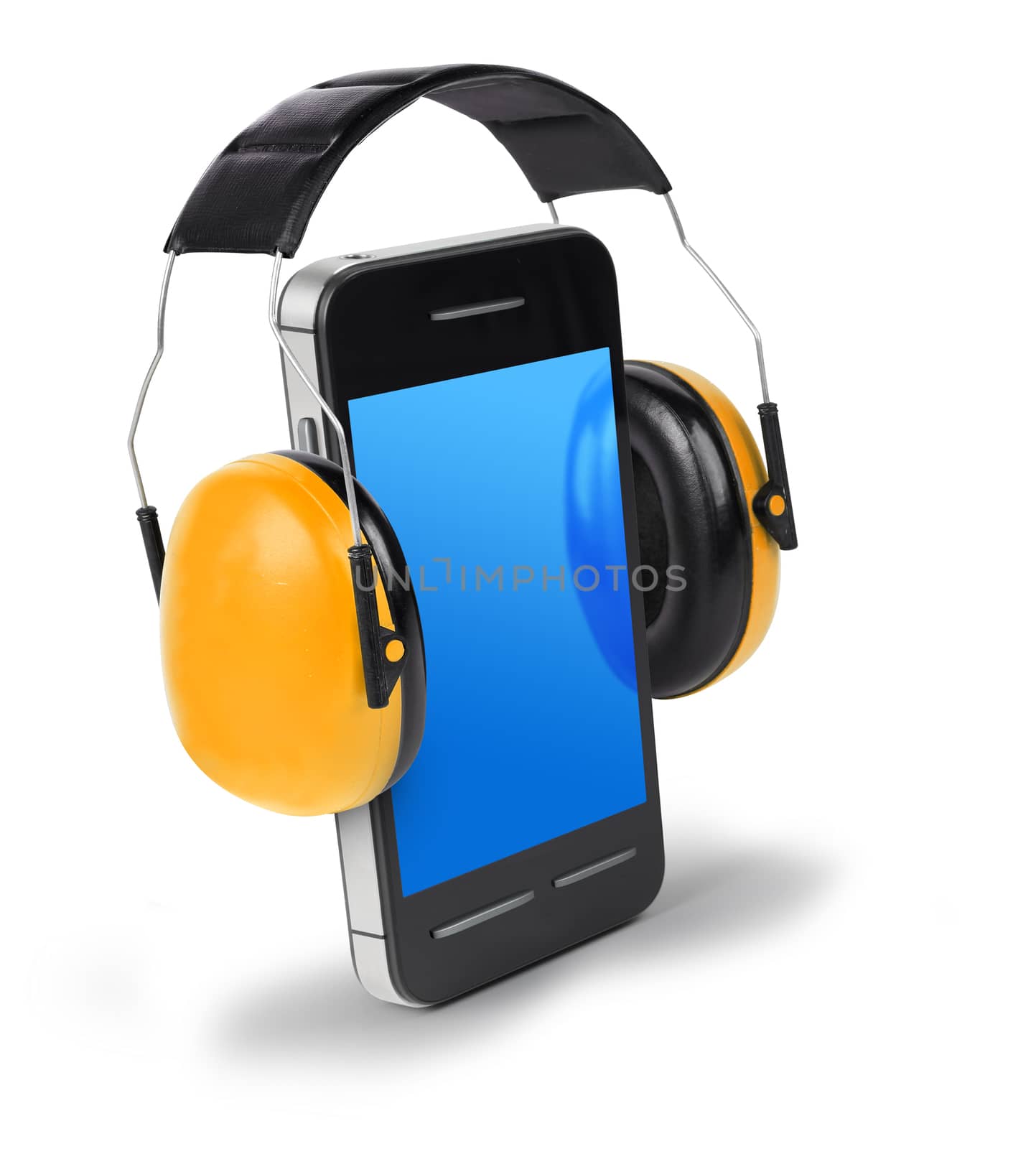 Smartphone with ear protectors, loud speaking concept