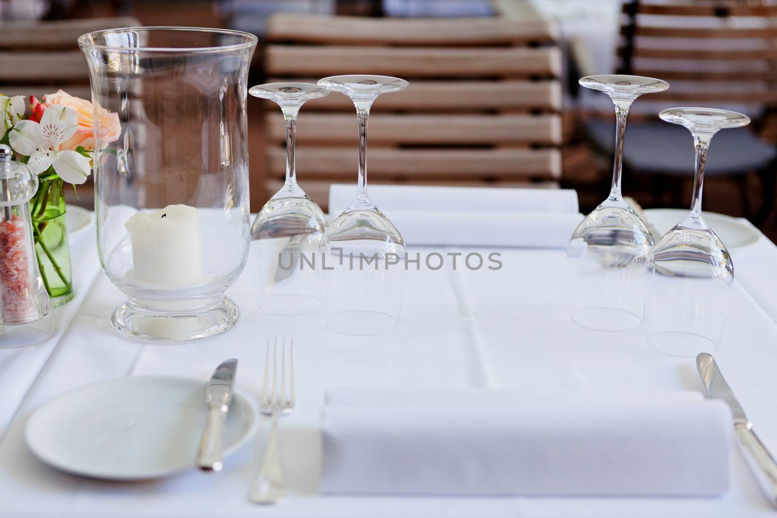 table in restaurant tableware glass banquet summer napkin silver white