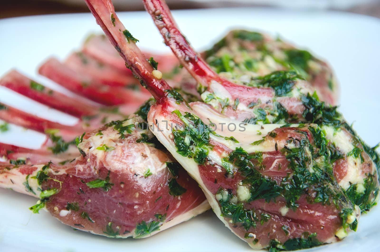 Raw Lamb ribs on the plate