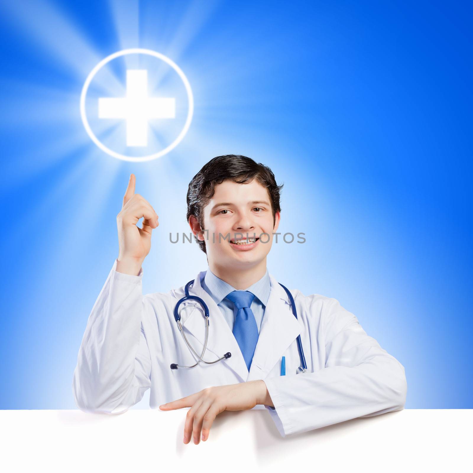 Doctor with blank banner by sergey_nivens