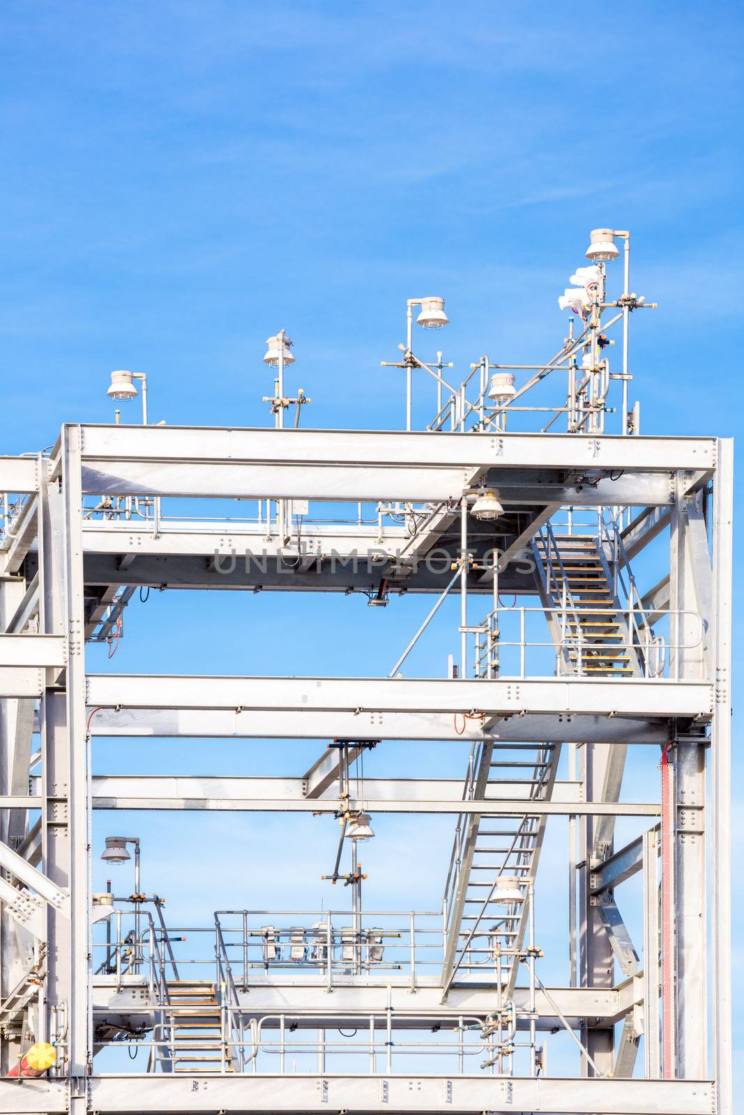 Assembling of liquefied natural gas Refinery Factory with LNG storage tank using for Oil and gas industry background