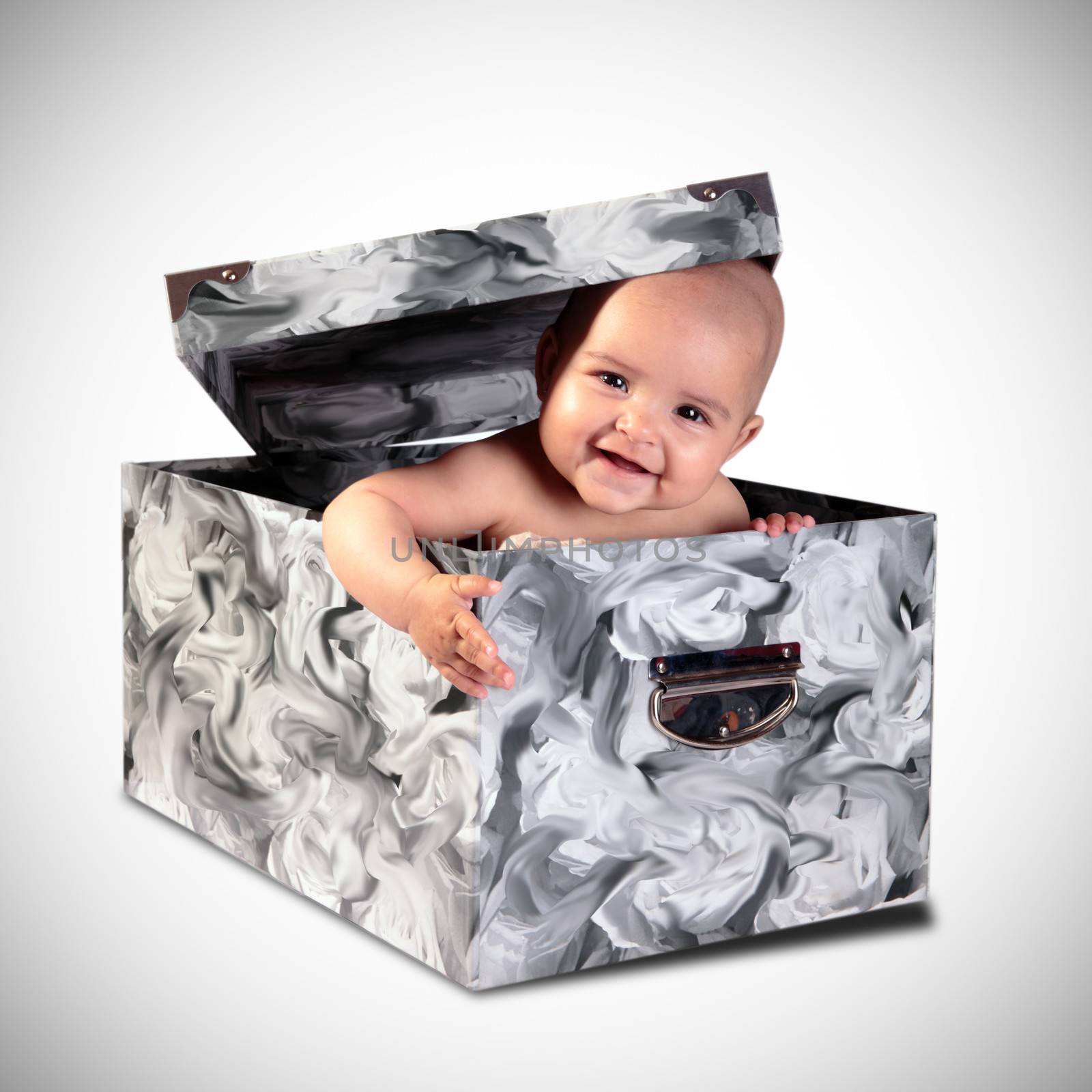 a cute baby inside a present box