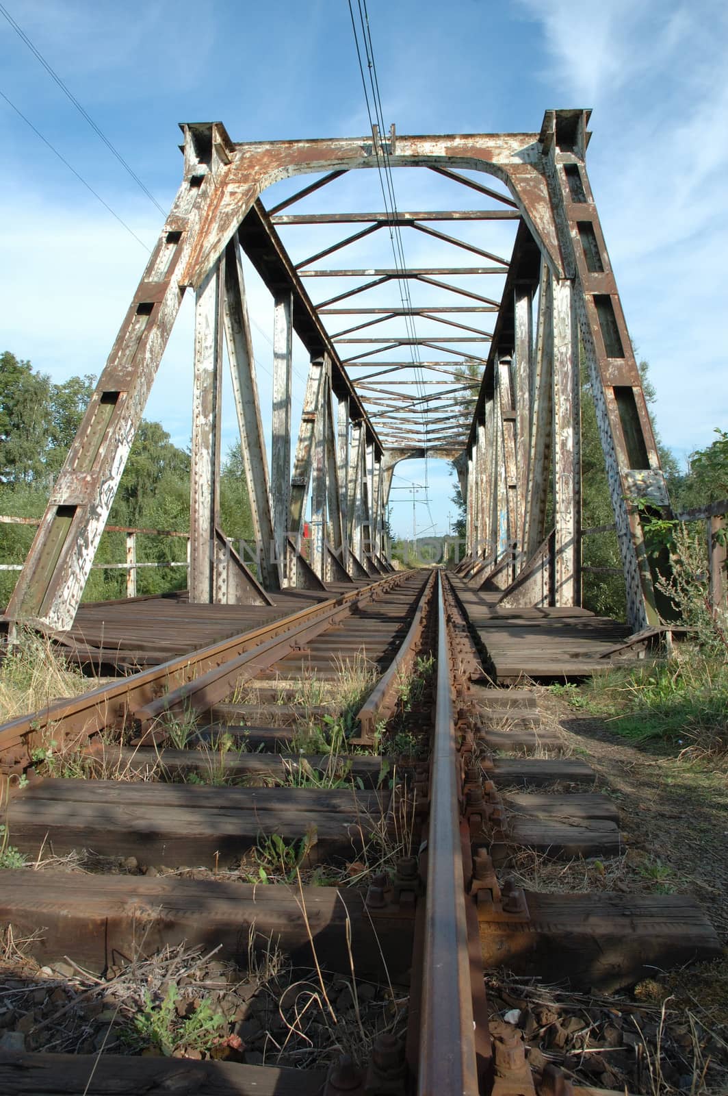 Old railway viaduct in Piechowice city in Poland