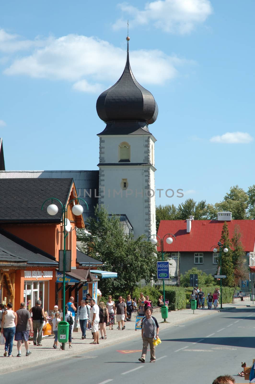 Main street in Karpacz city in Karkonosze mountains Poland