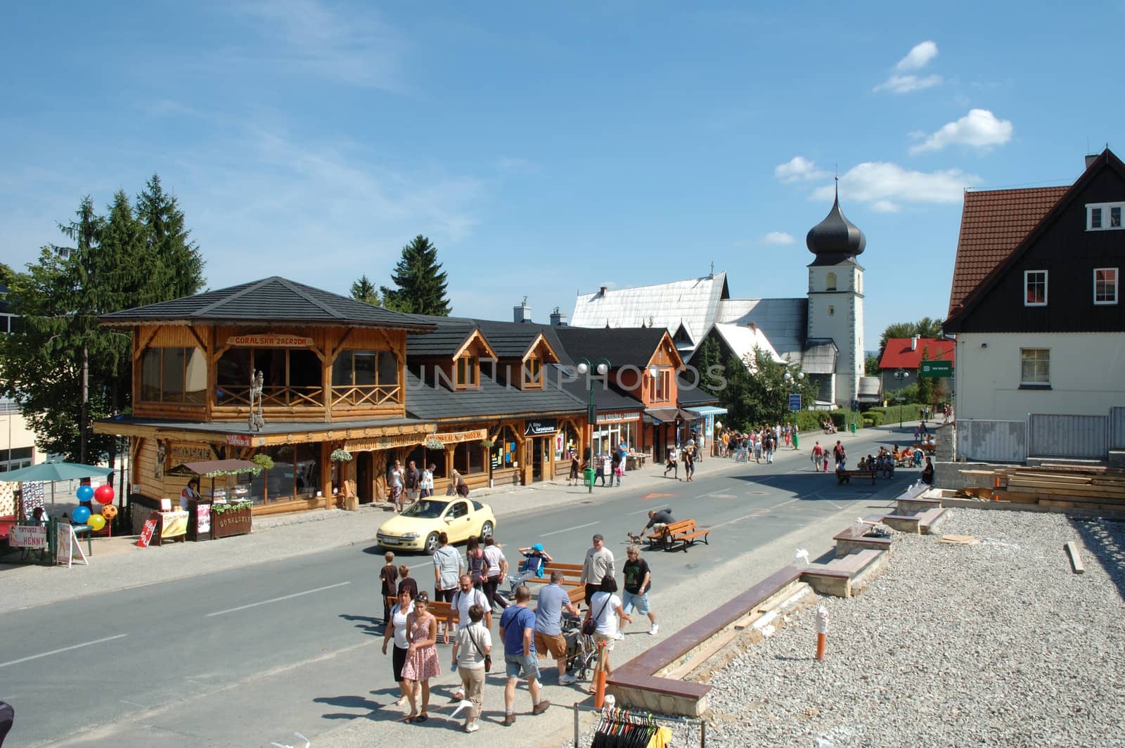 Main street in Karpacz city in Karkonosze mountains Poland