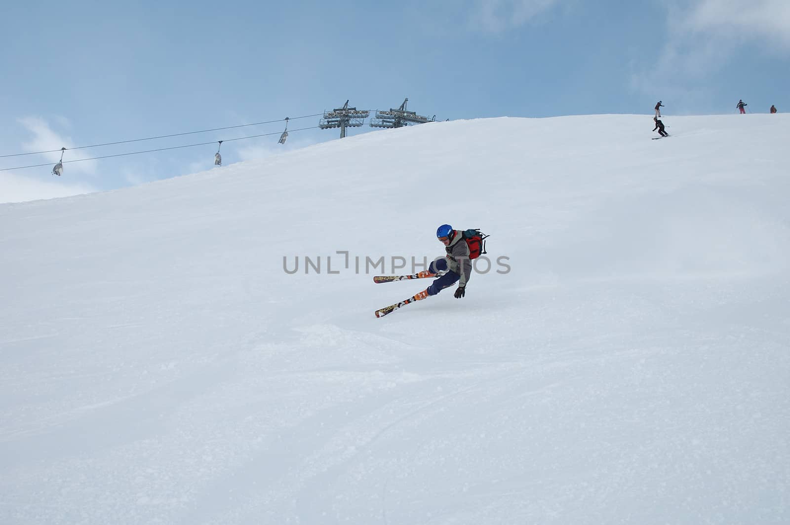 Skier's fall on the slope in Livigno Italy