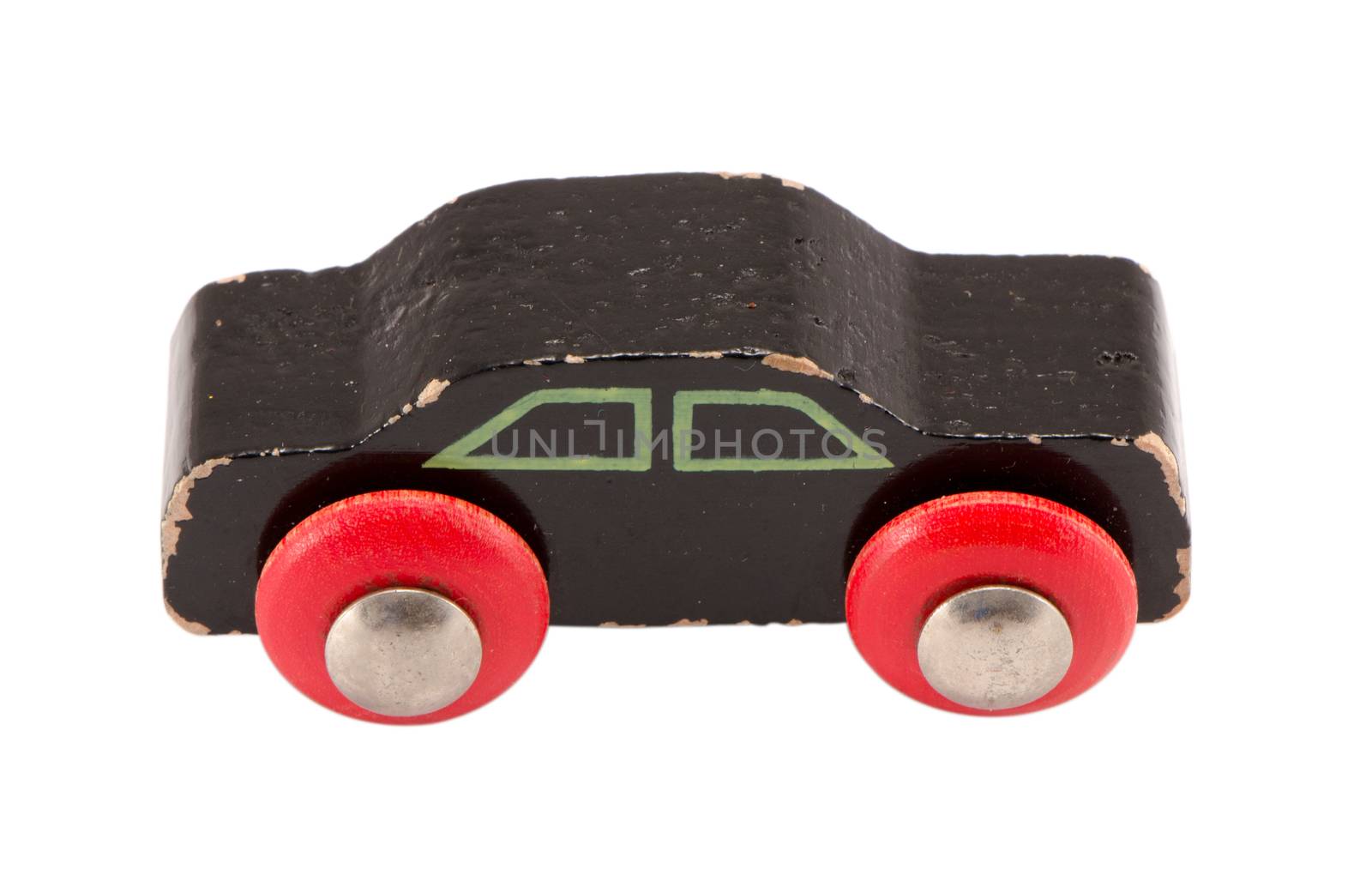 wooden black vintage toy car model isolated white by sauletas
