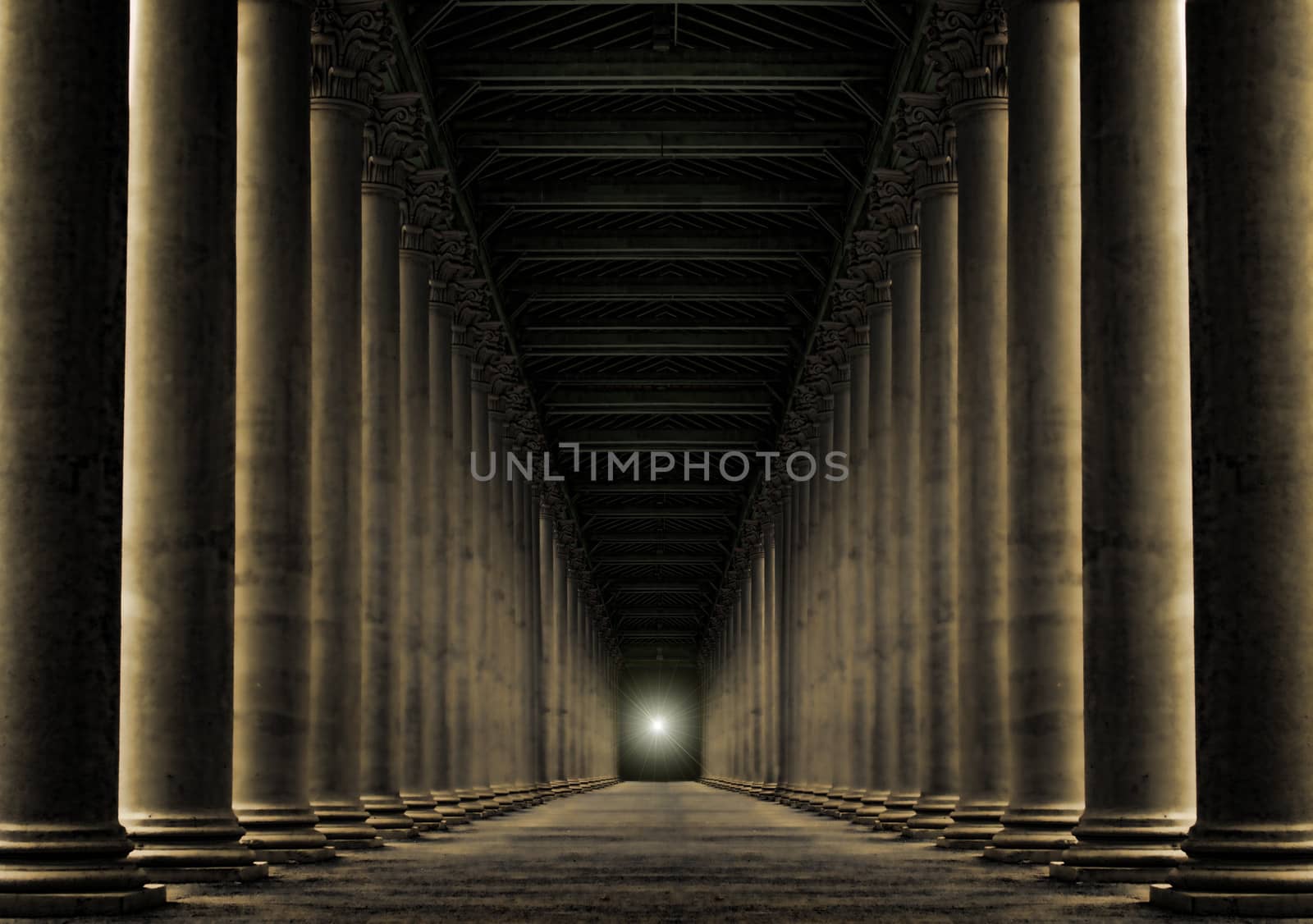 light at end of row of pillars by debramillet