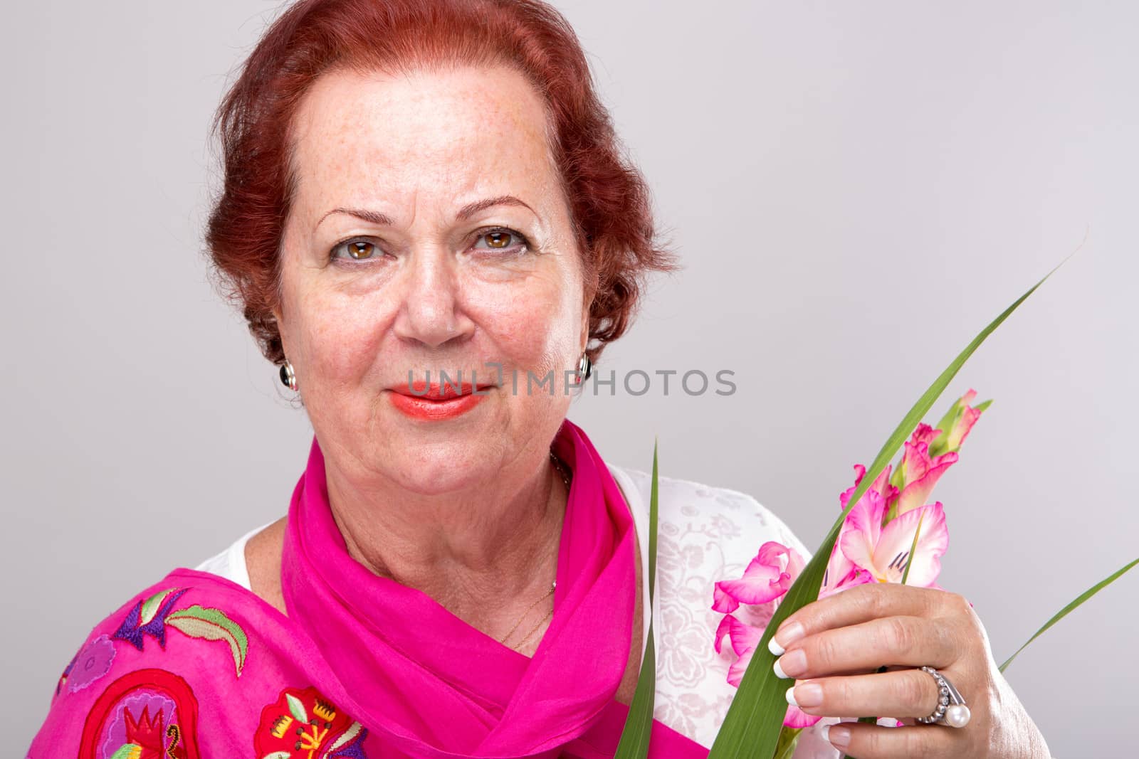 Red Hair Senior with Gladiolus Flower by coskun