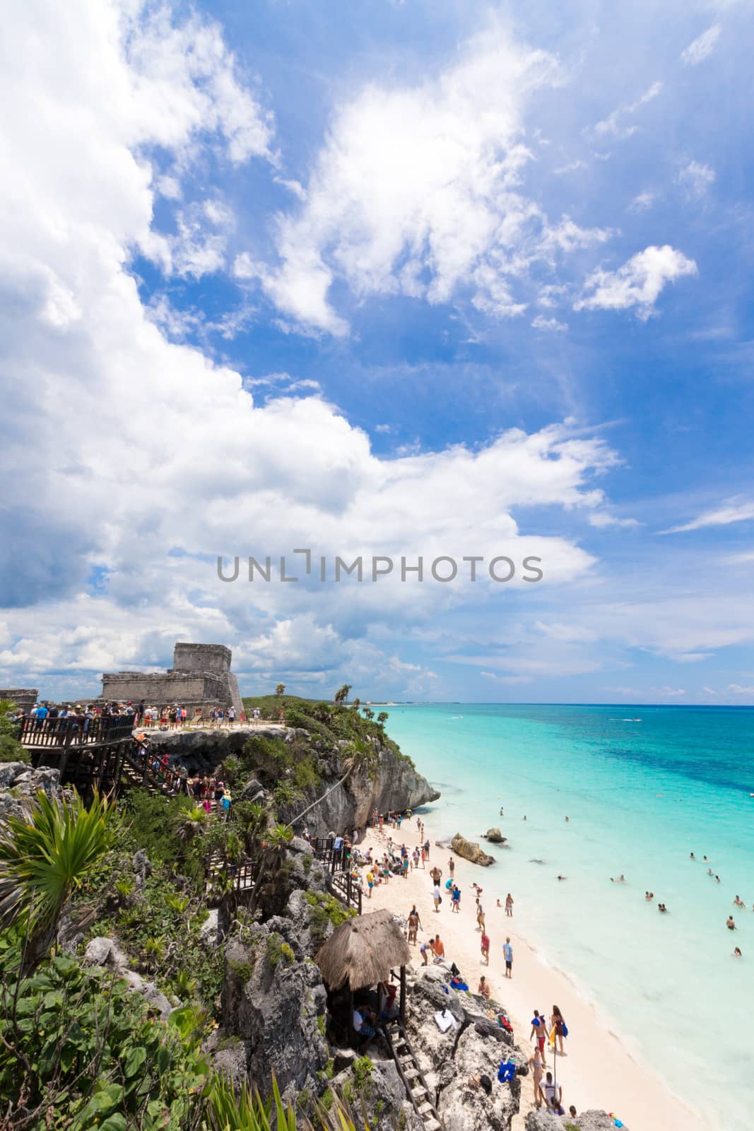 Tulum Mexico August  08: Tulum is on the Yucatan Peninsula, in Mexico. All year around good weather makes Tulum best place to worship and relaxing place for Mayans.