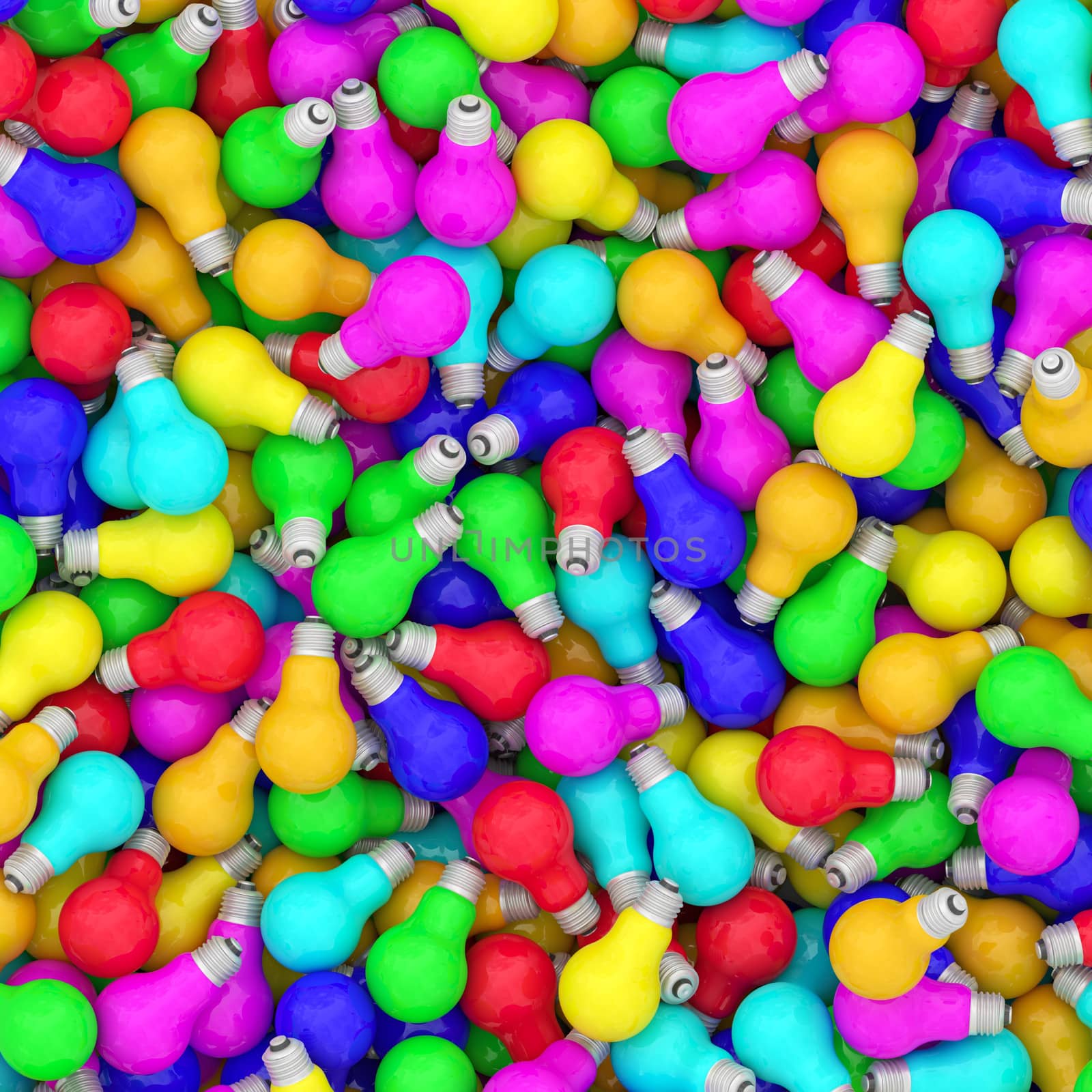 Background composed of many colorful lightbulbs. High resolution 3D image