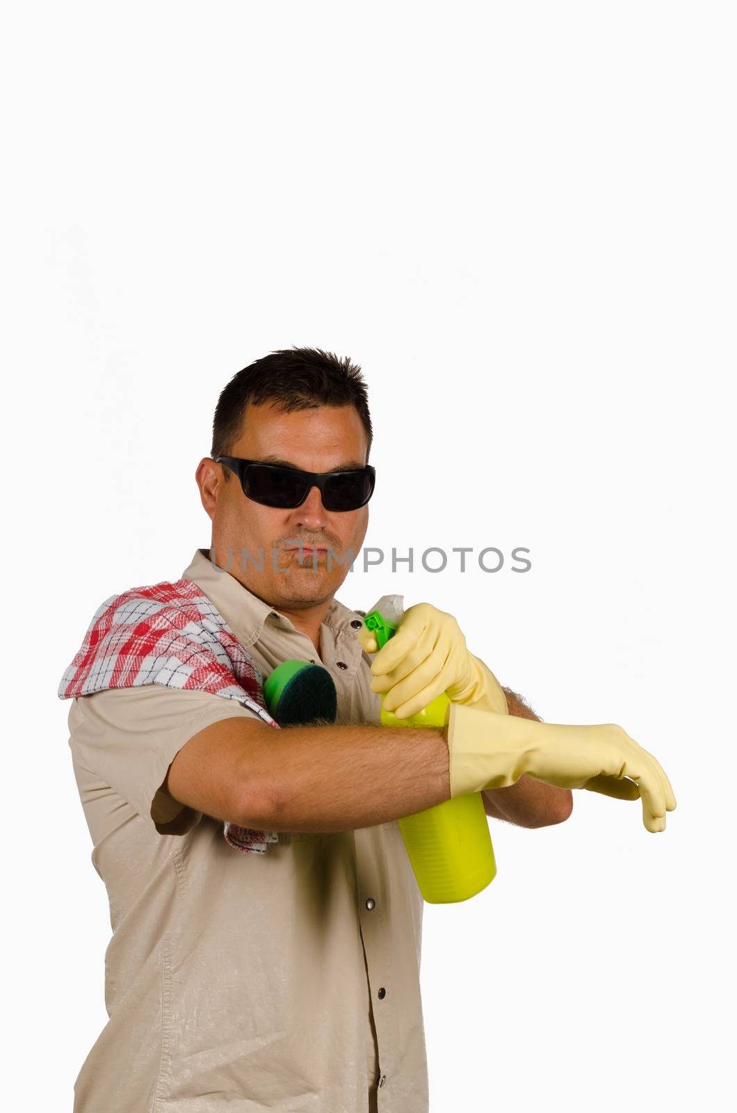 Spanish man ready for cleaning every things