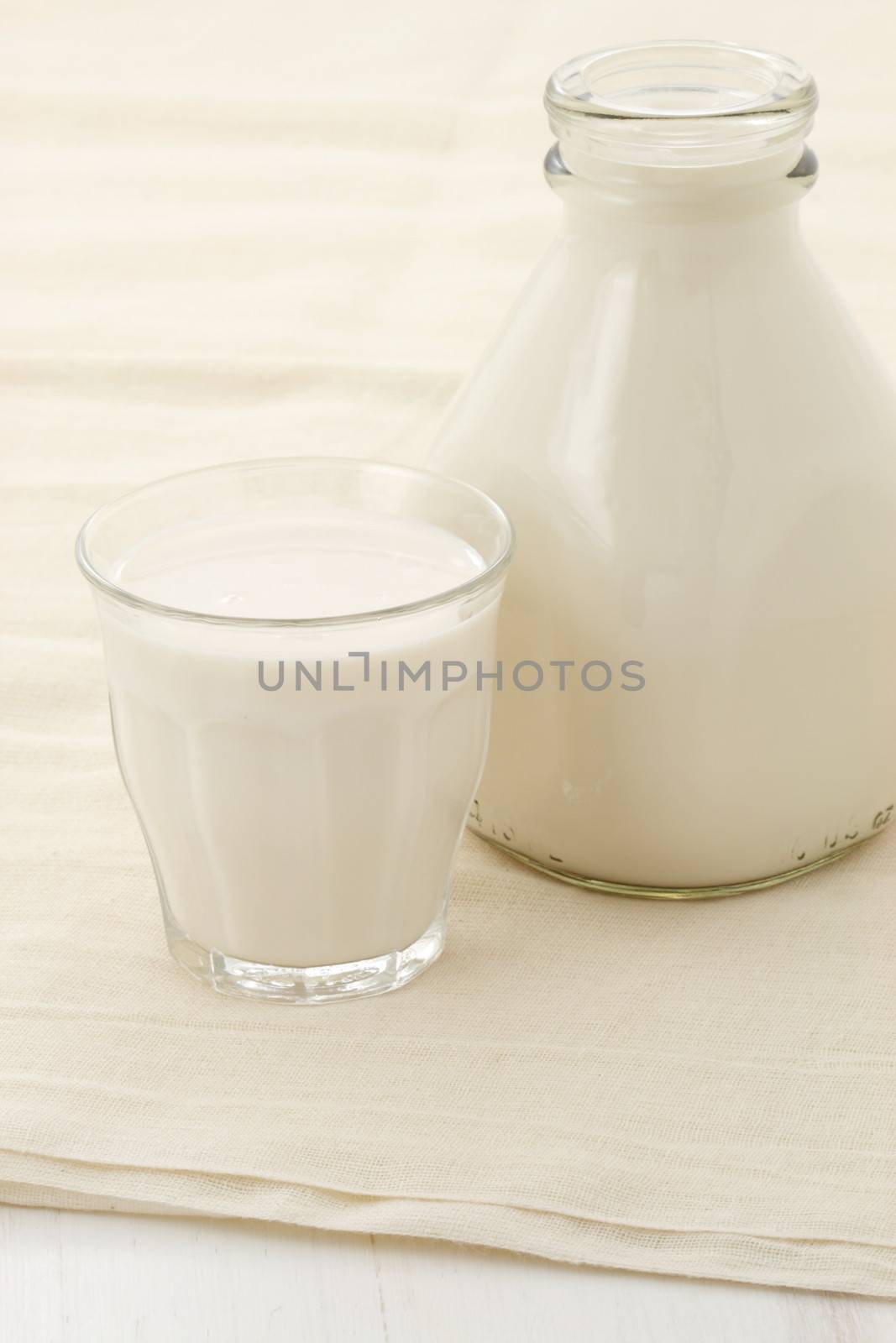 fresh, healthy soy milk on beautiful cheese cloth, nutritious and delicious milk substitute.