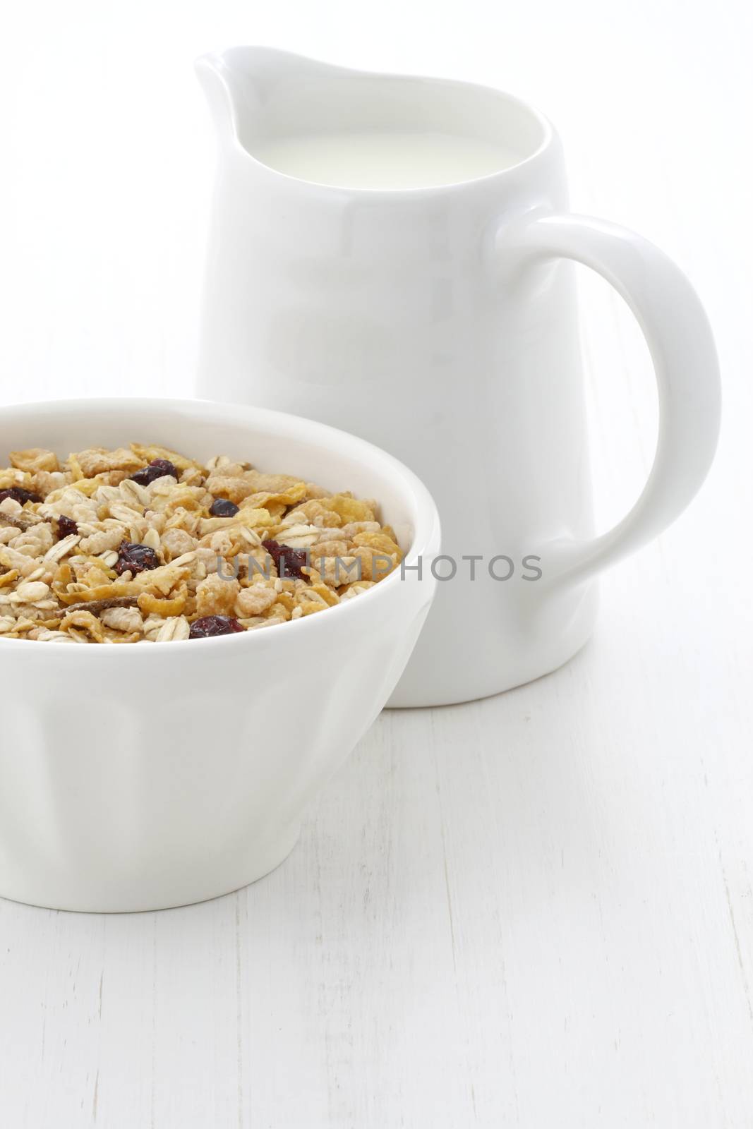 Delicious and nutritious lightly toasted breakfast muesli or granola cereal.