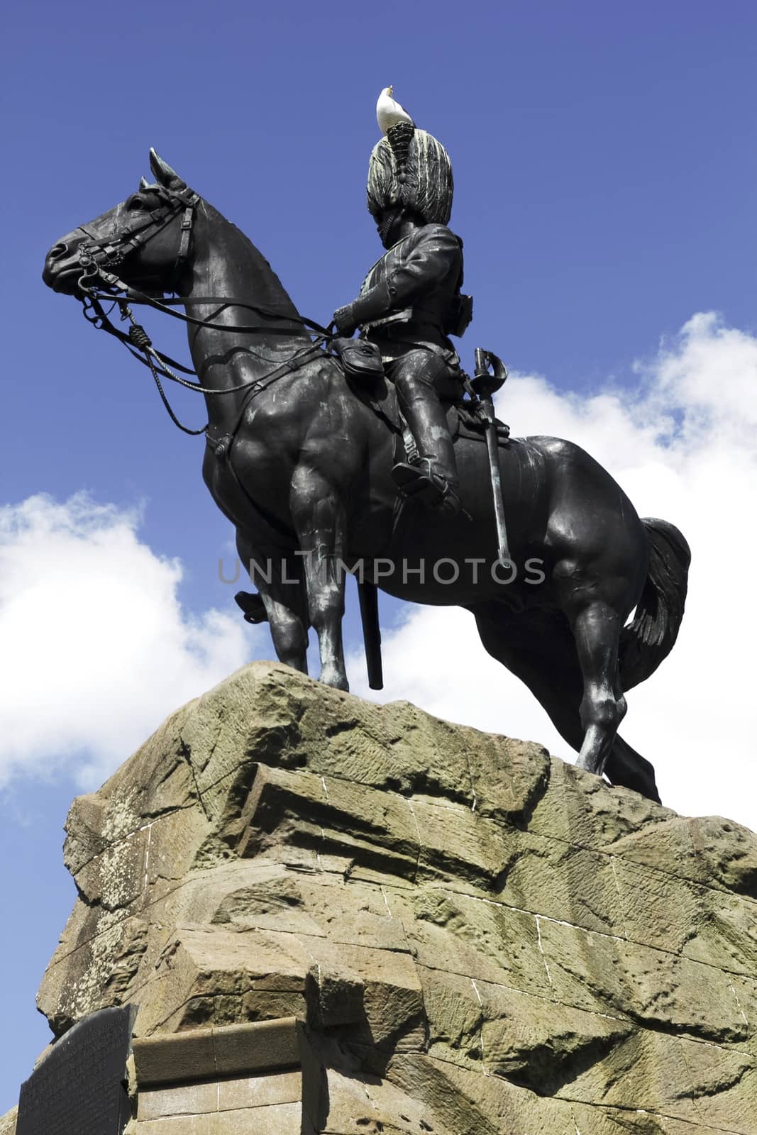 The monument to commemorate the Royal Scots Greys who fought in the second Boer War in South Africa in 1899. The statue is in Princes Street Gardens, Edinburgh. The sculptor was Birnie Rhind, and it was unveiled on 16th November 1906.