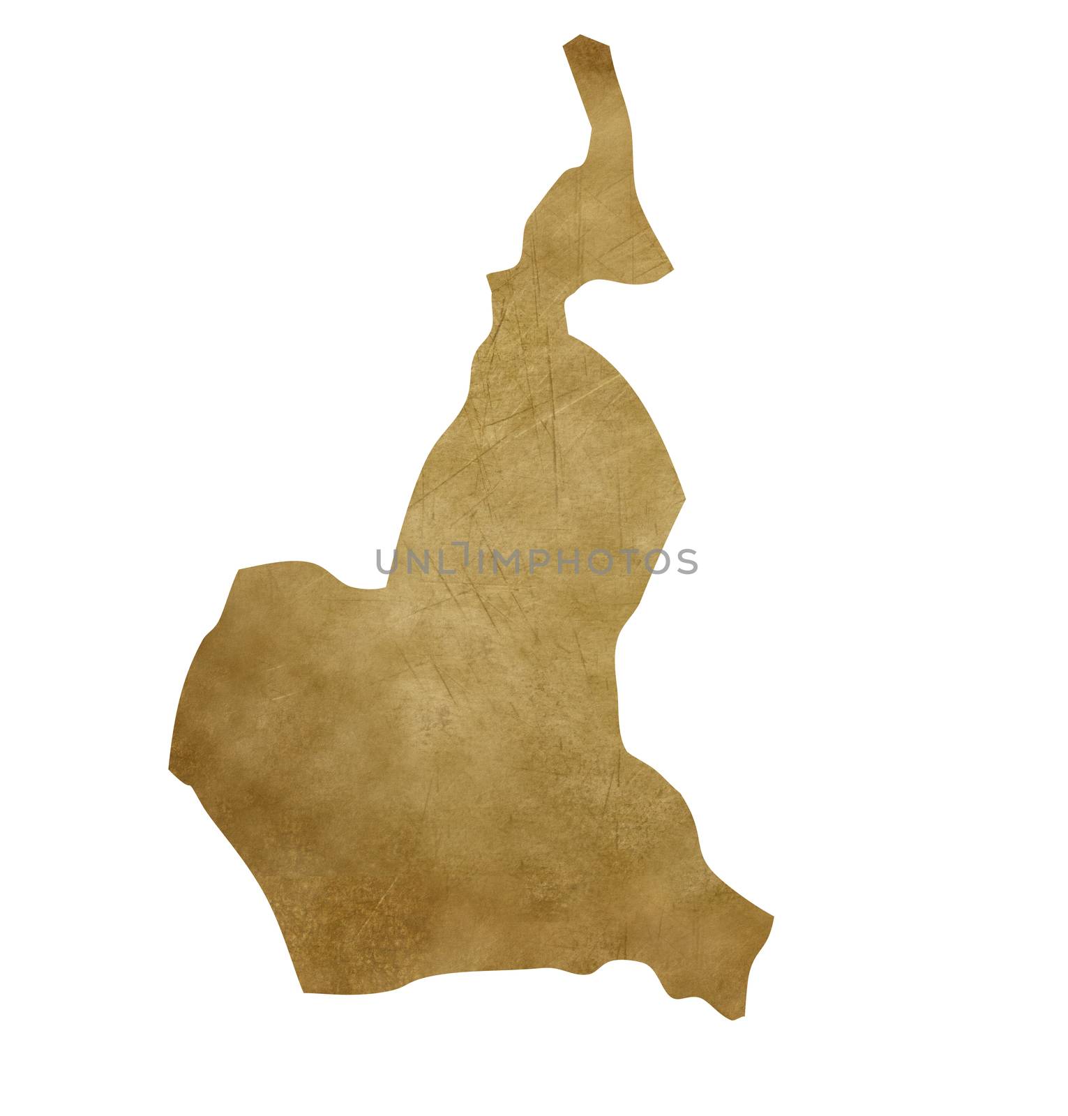 Cameroon grunge map in treasure style isolated on white background.