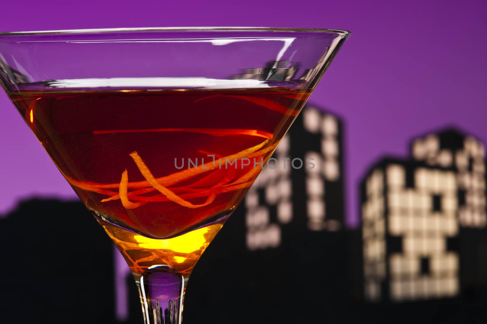 Metropolis Manhattan cocktail in city skyline setting by 3523Studio