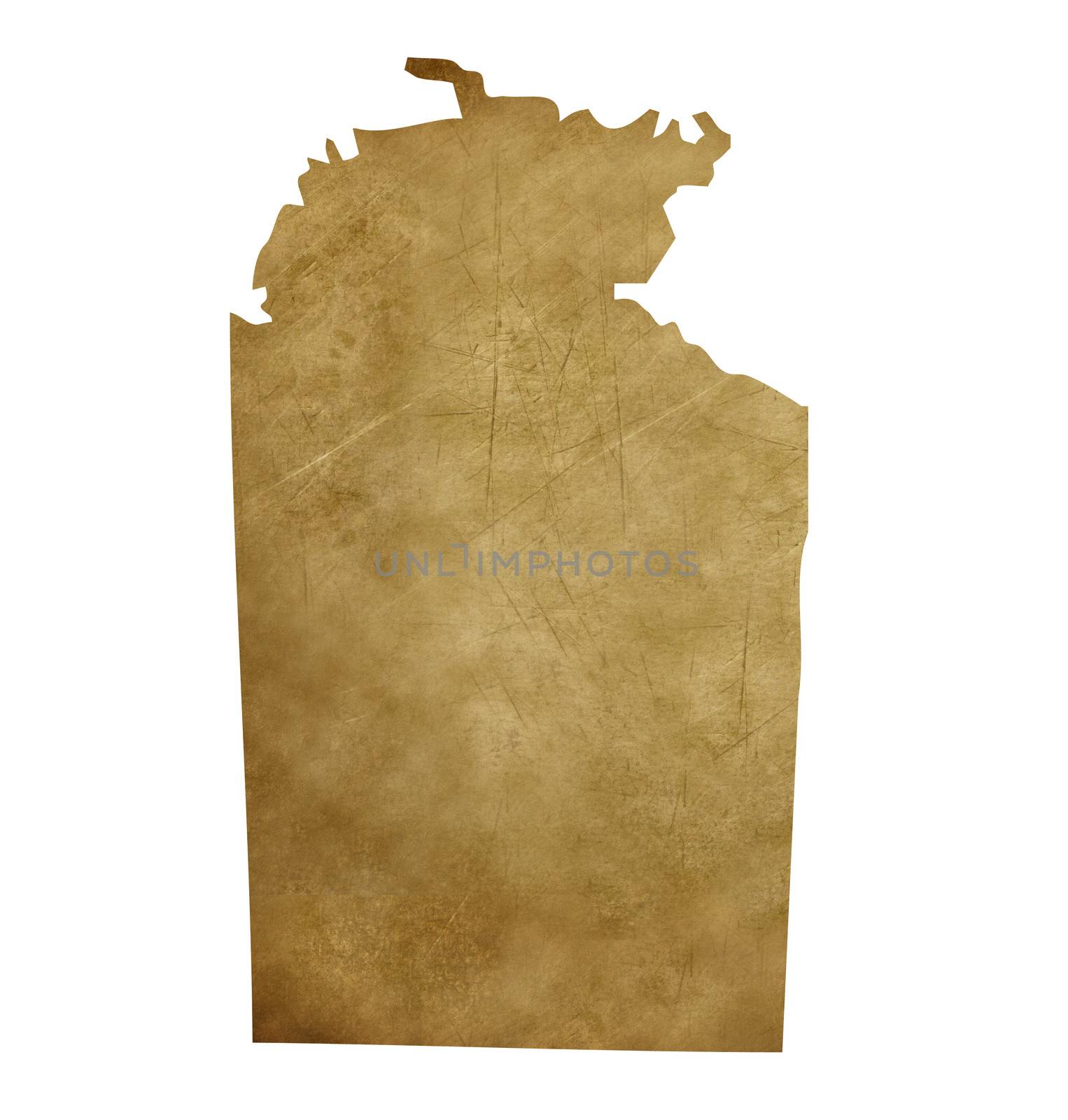Grunge Australia Northern Territory map in treasure style isolated on white background.