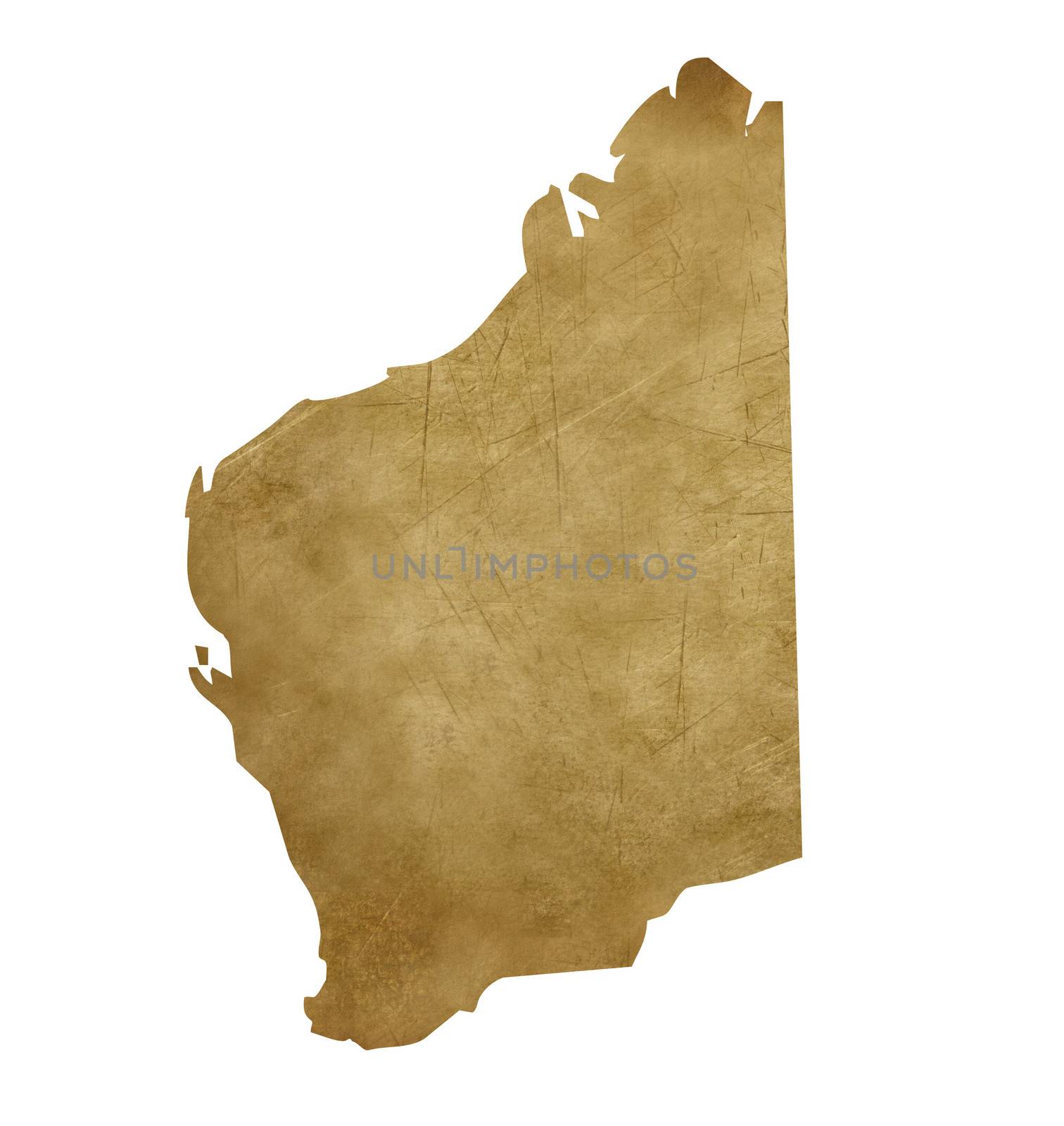 Grunge Western Australia map in treasure style isolated on white background.