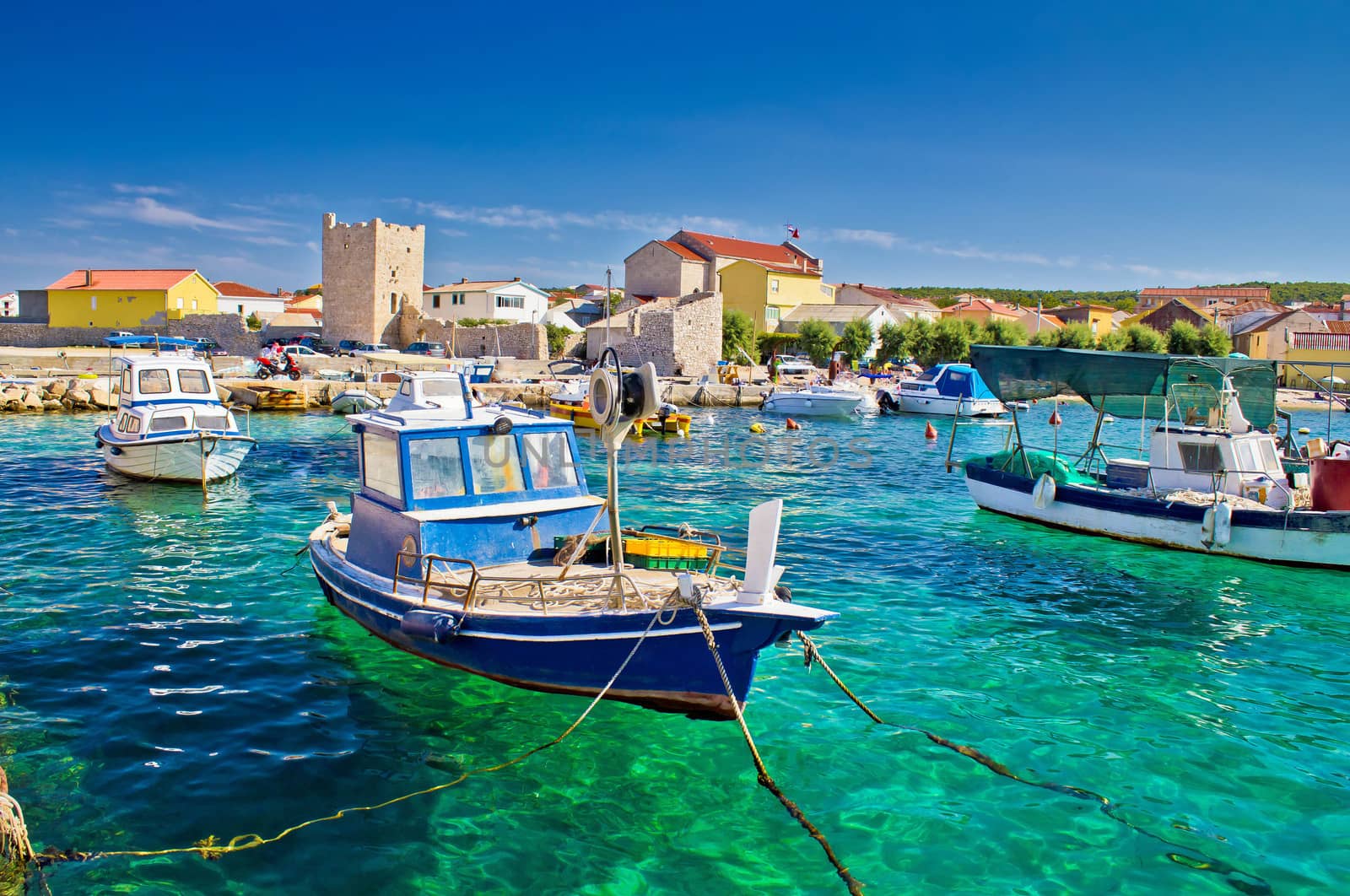 Adriatic Town of Razanac colorful waterfront, Dalmatia, Croatia