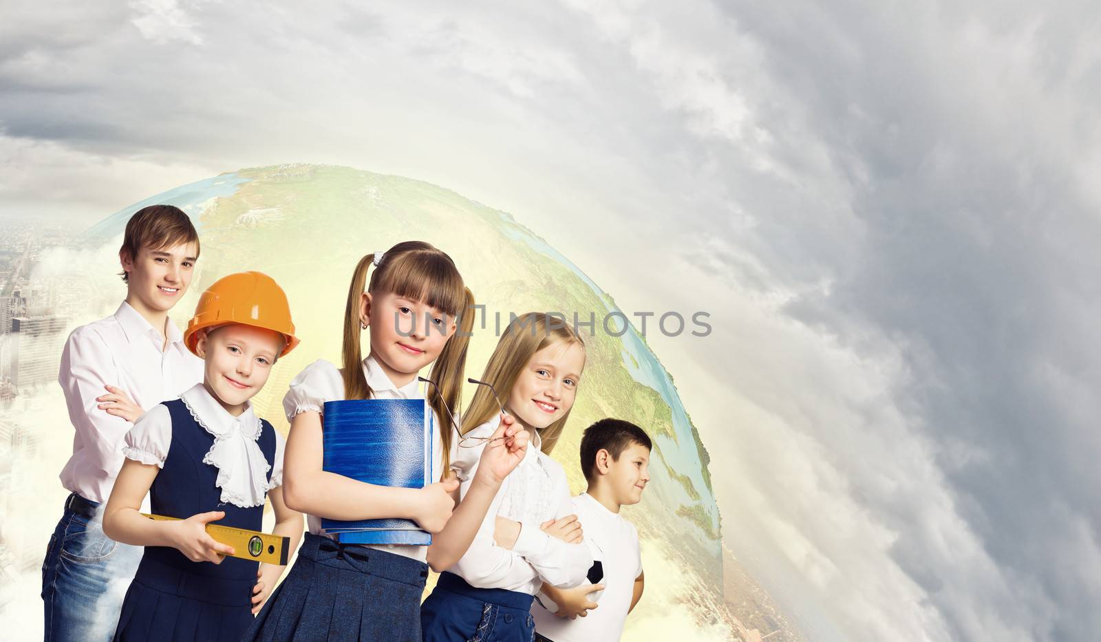 Image of kids of school age. Choosing profession. Elements of this image are furnished by NASA