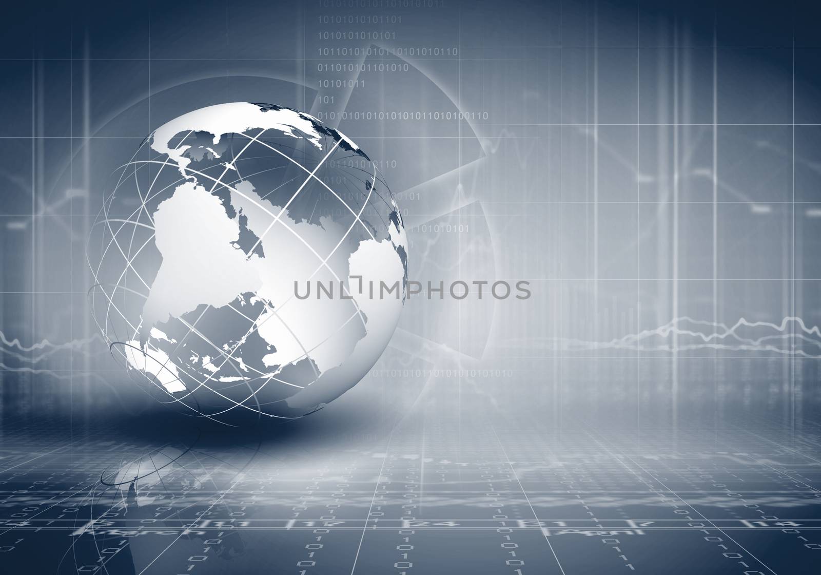 Blue digital image of globe. Background image
