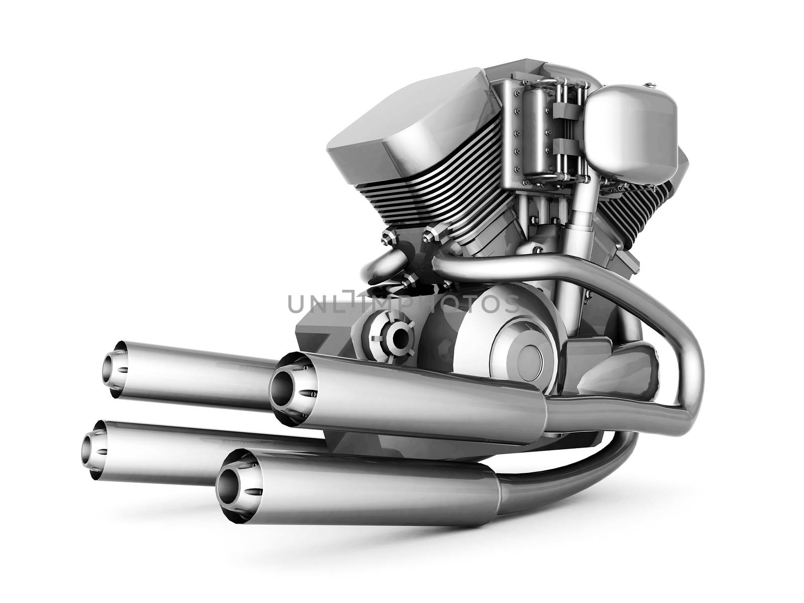 chromed motorcycle engine on a white background