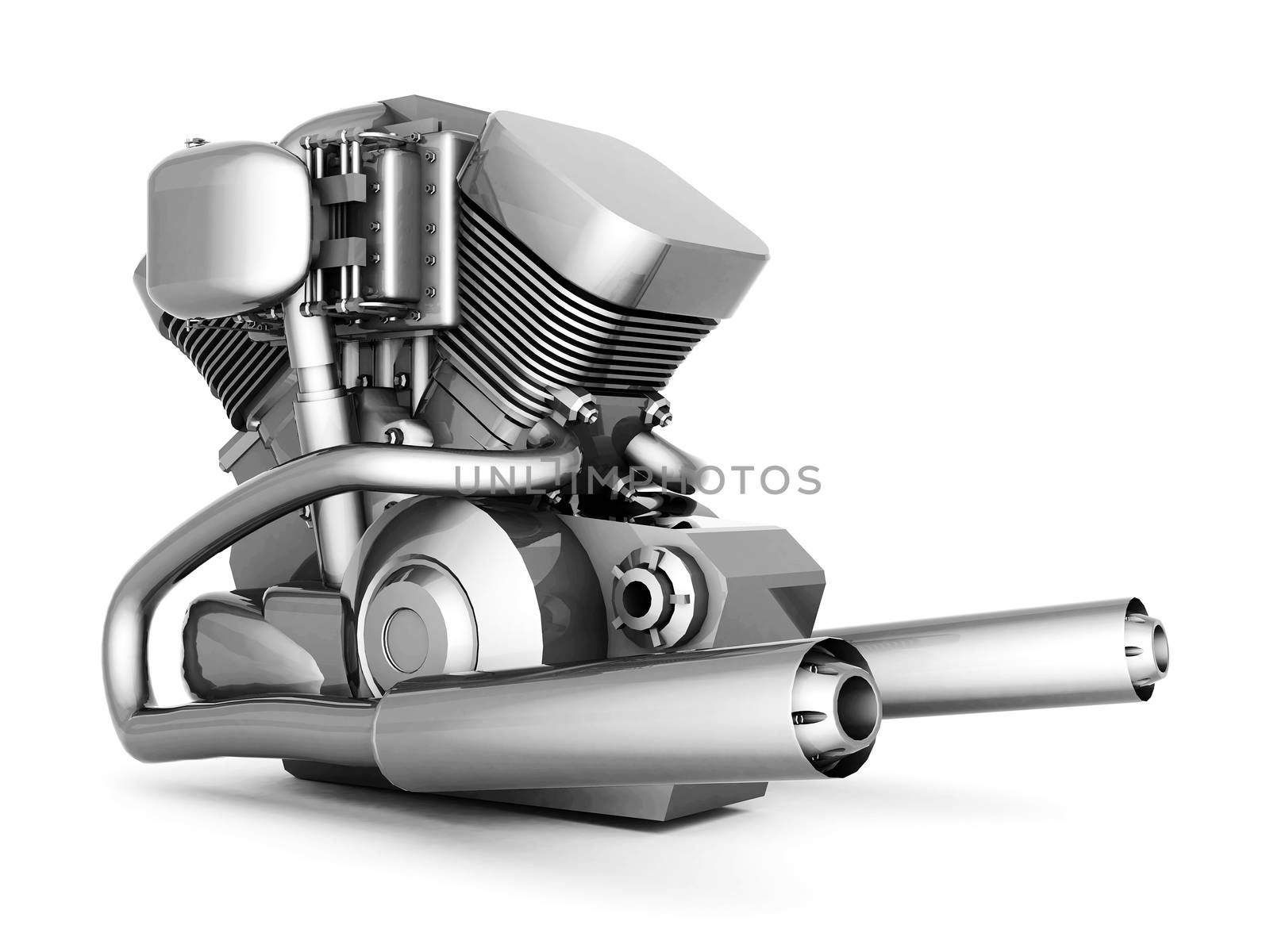 chromed motorcycle engine on a white background
