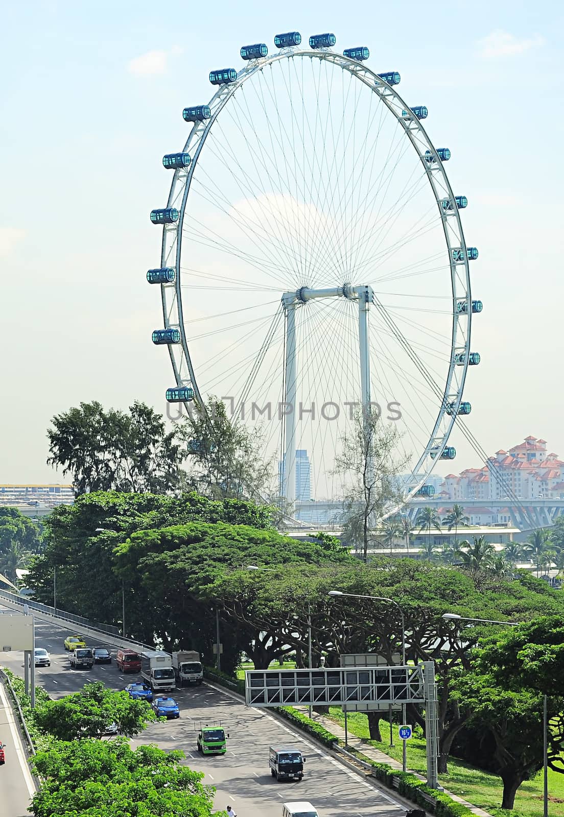 Aerial view of Singapore Flyer - the Largest Ferris Wheel in the World.