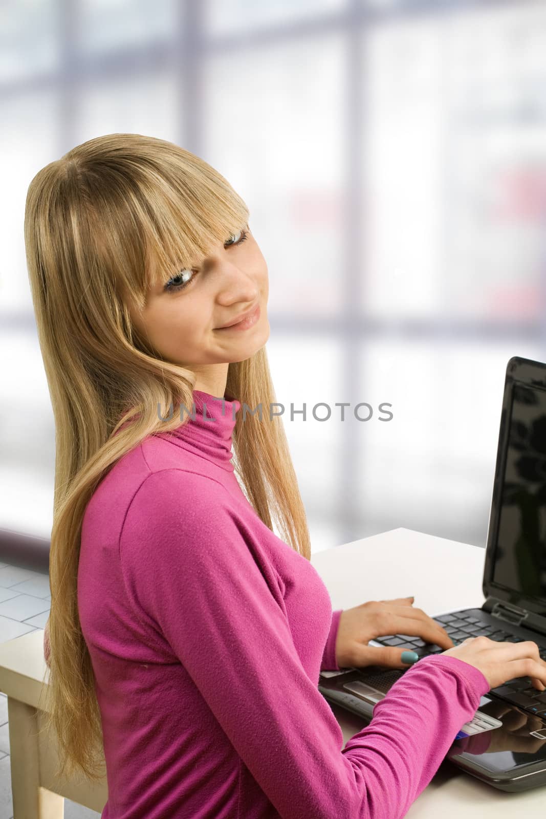 young girl with laptop