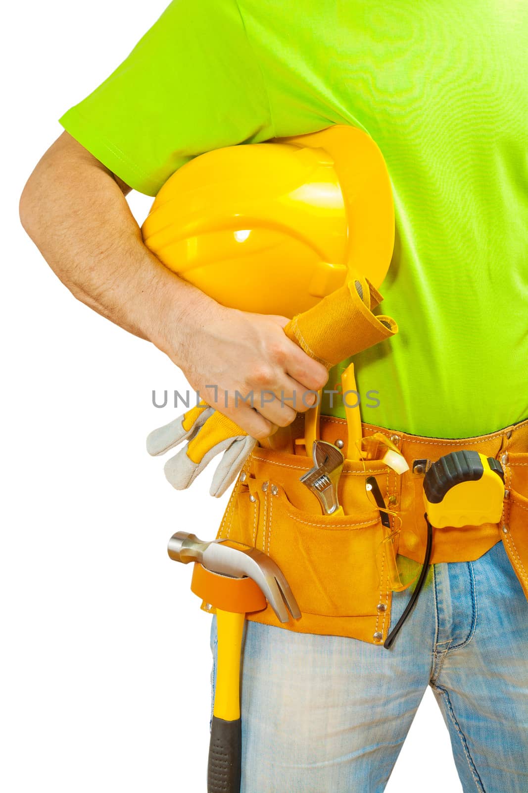 worker holding helmet in hand