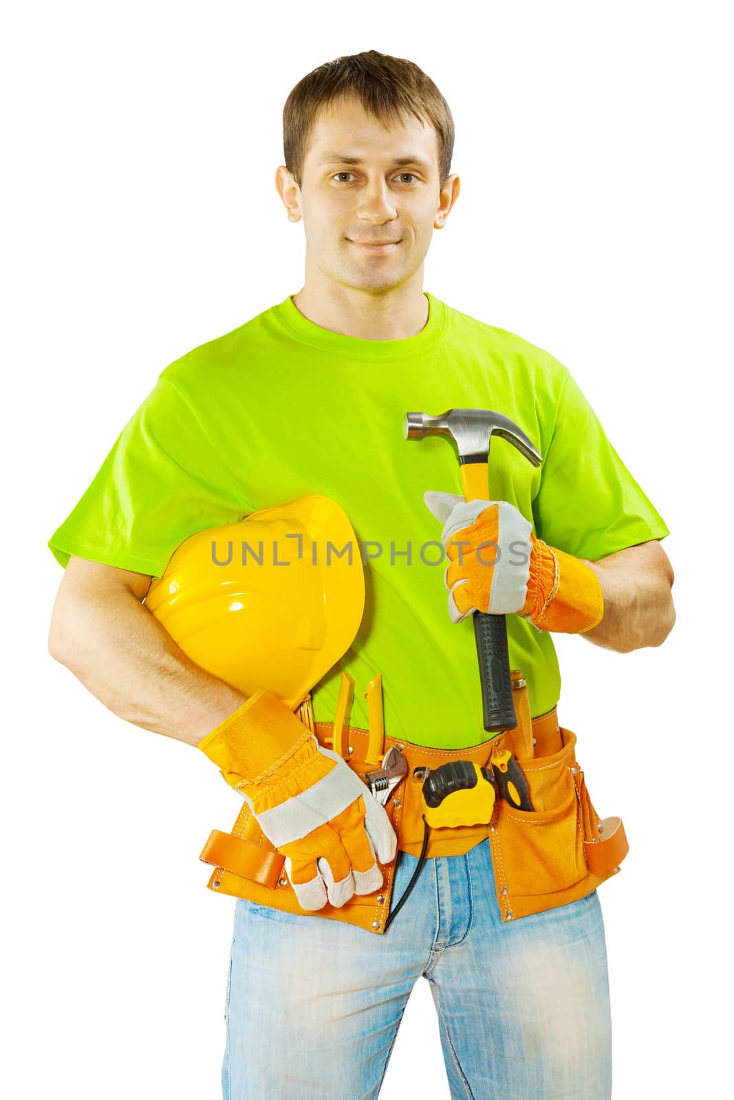 worker with tools isolated on white background